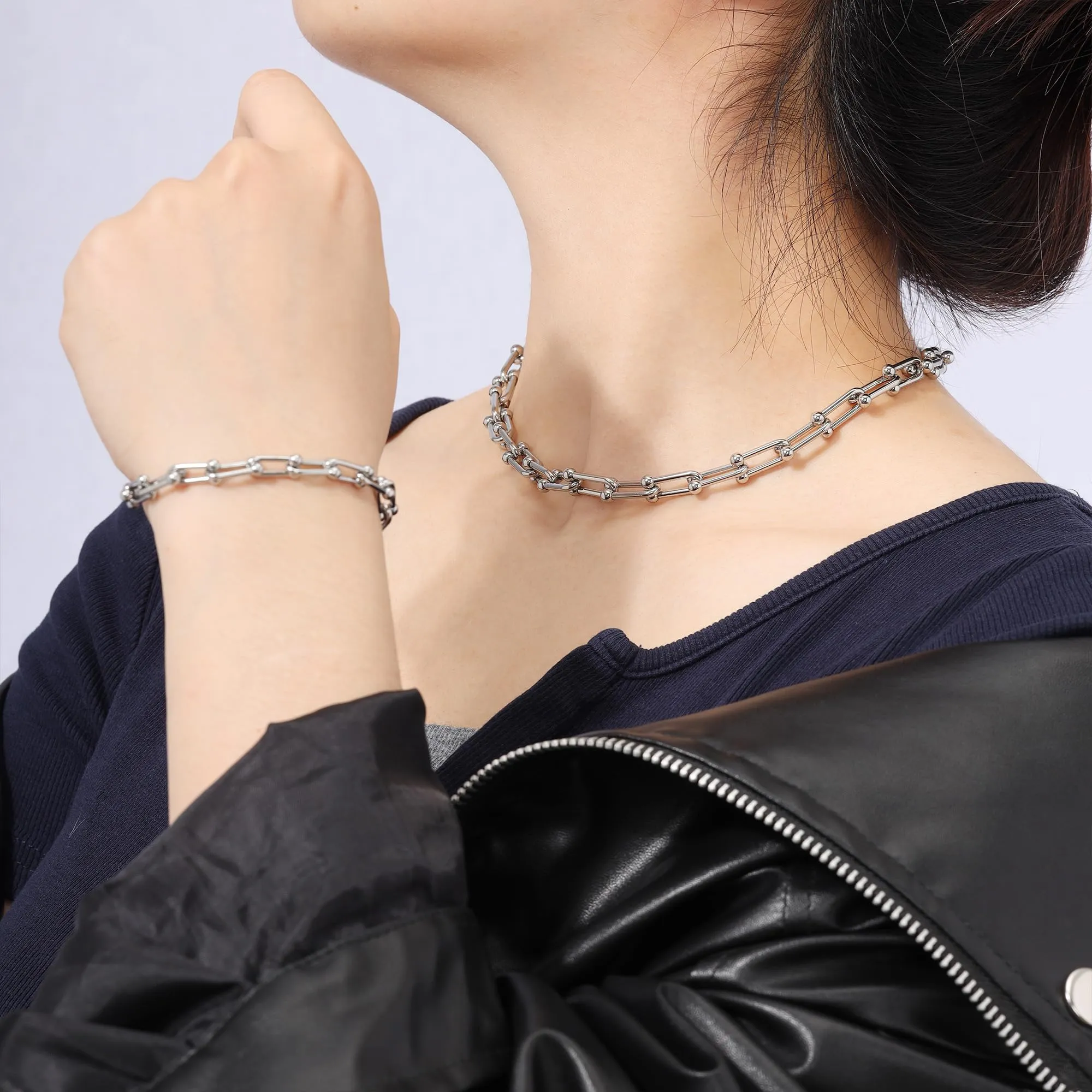 JJDreams Set Collana e Bracciale a Catena in Acciaio Inox, Argento - immagine 2