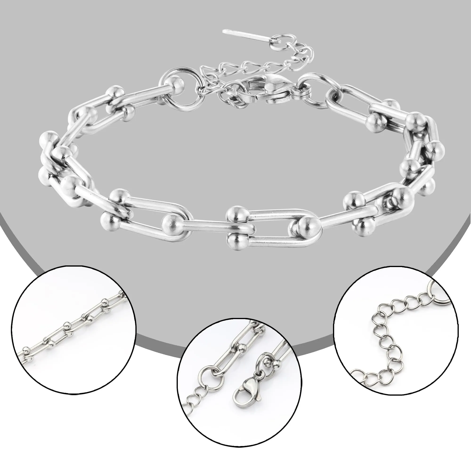 JJDreams Set Collana e Bracciale a Catena in Acciaio Inox, Argento - immagine 5
