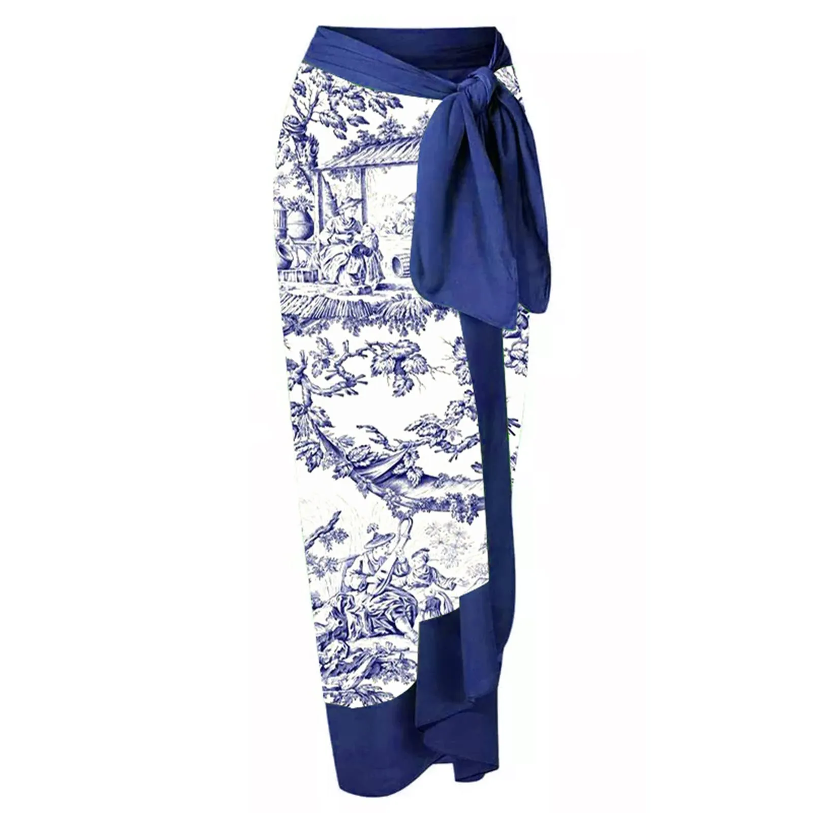 PAIDAXING Costume da bagno 2 pezzi da donna con pareo, stampa floreale vintage, monokini con gonna lunga avvolgente, 3XL - immagine 6