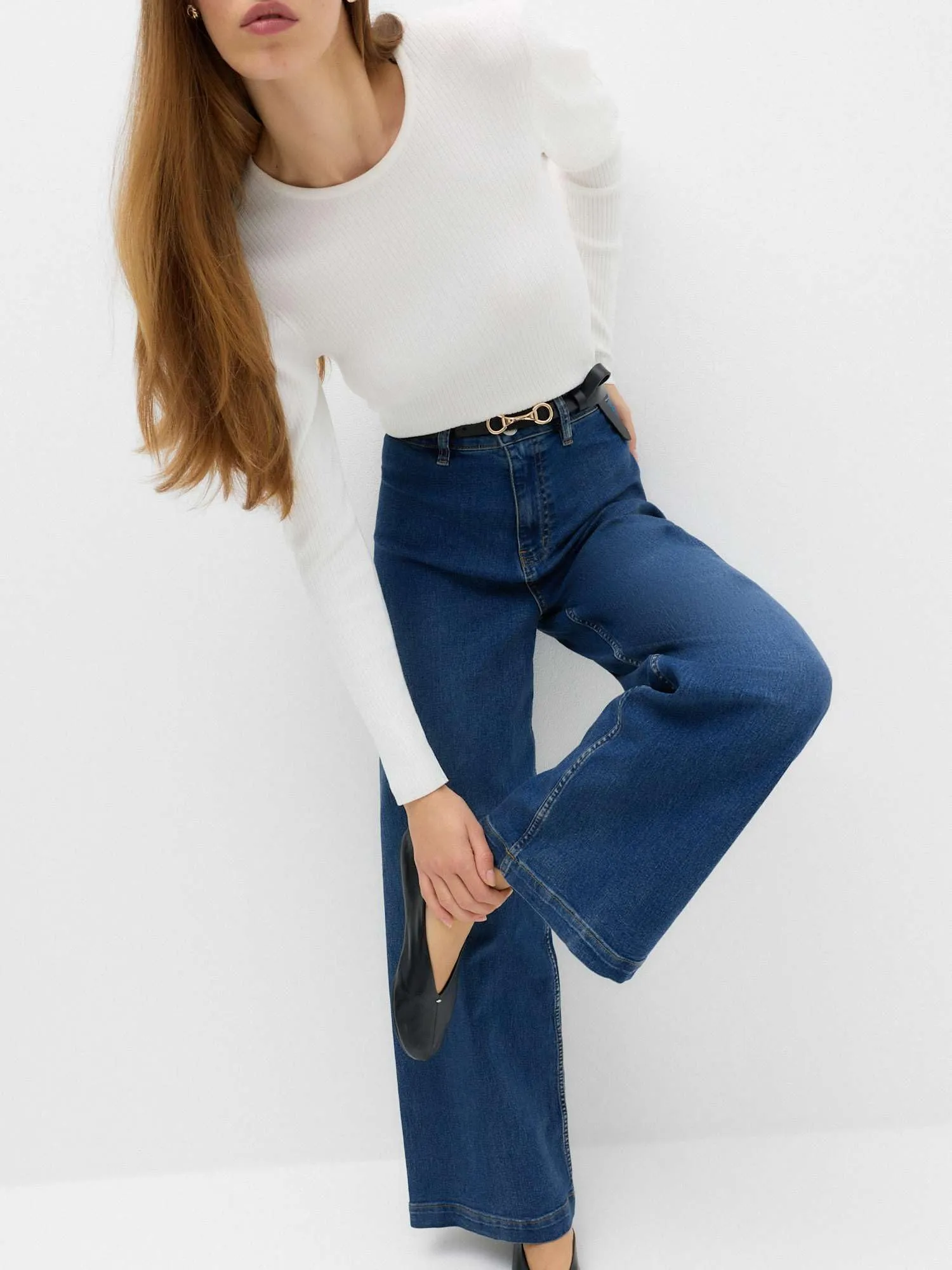 Marks & Spencer Jeans Donna Gamba Larga Vita Alta alla Caviglia, Marina 39.5 - immagine 3