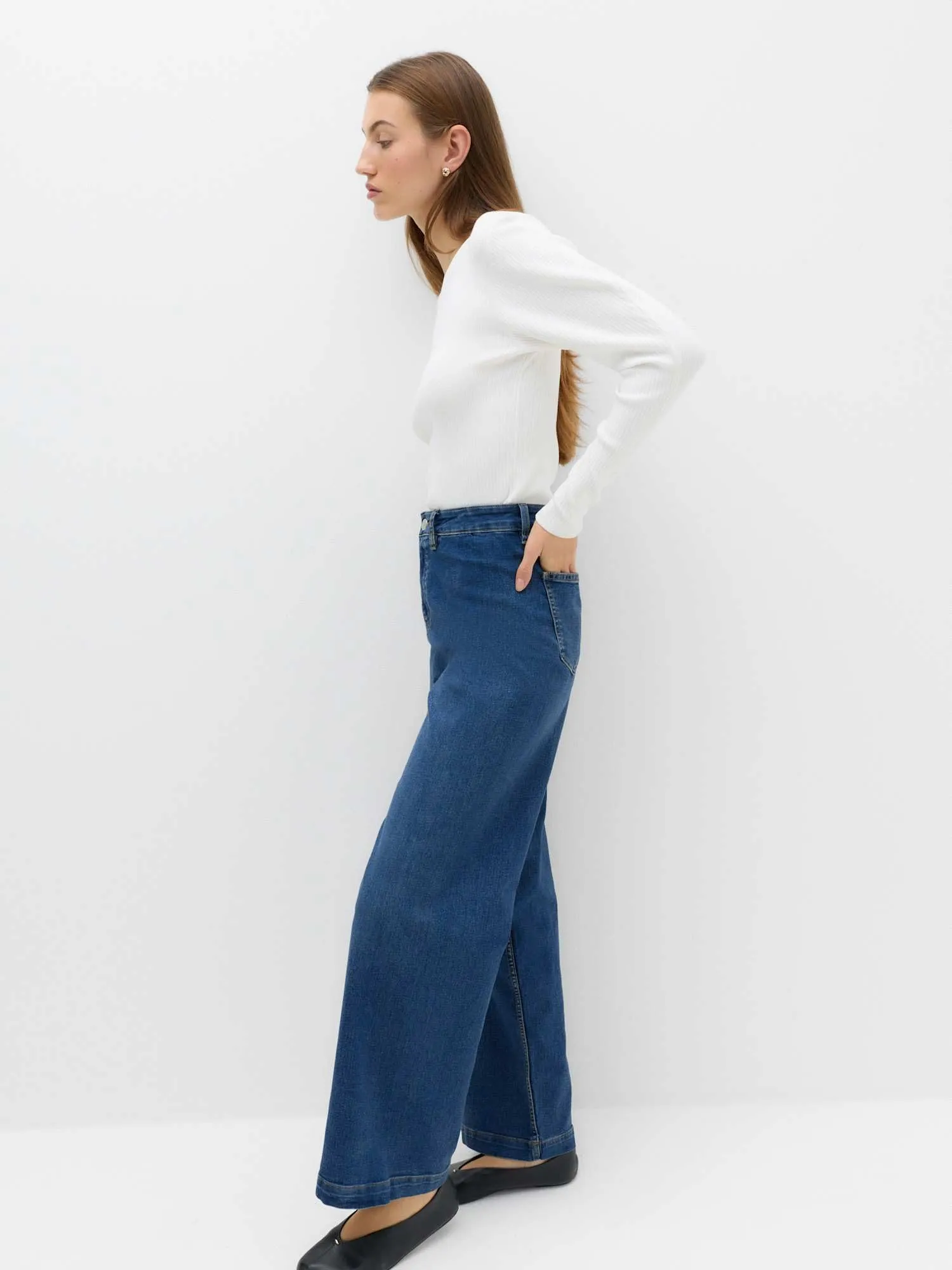 Marks & Spencer Jeans Donna Gamba Larga Vita Alta alla Caviglia, Marina 39.5 - immagine 6