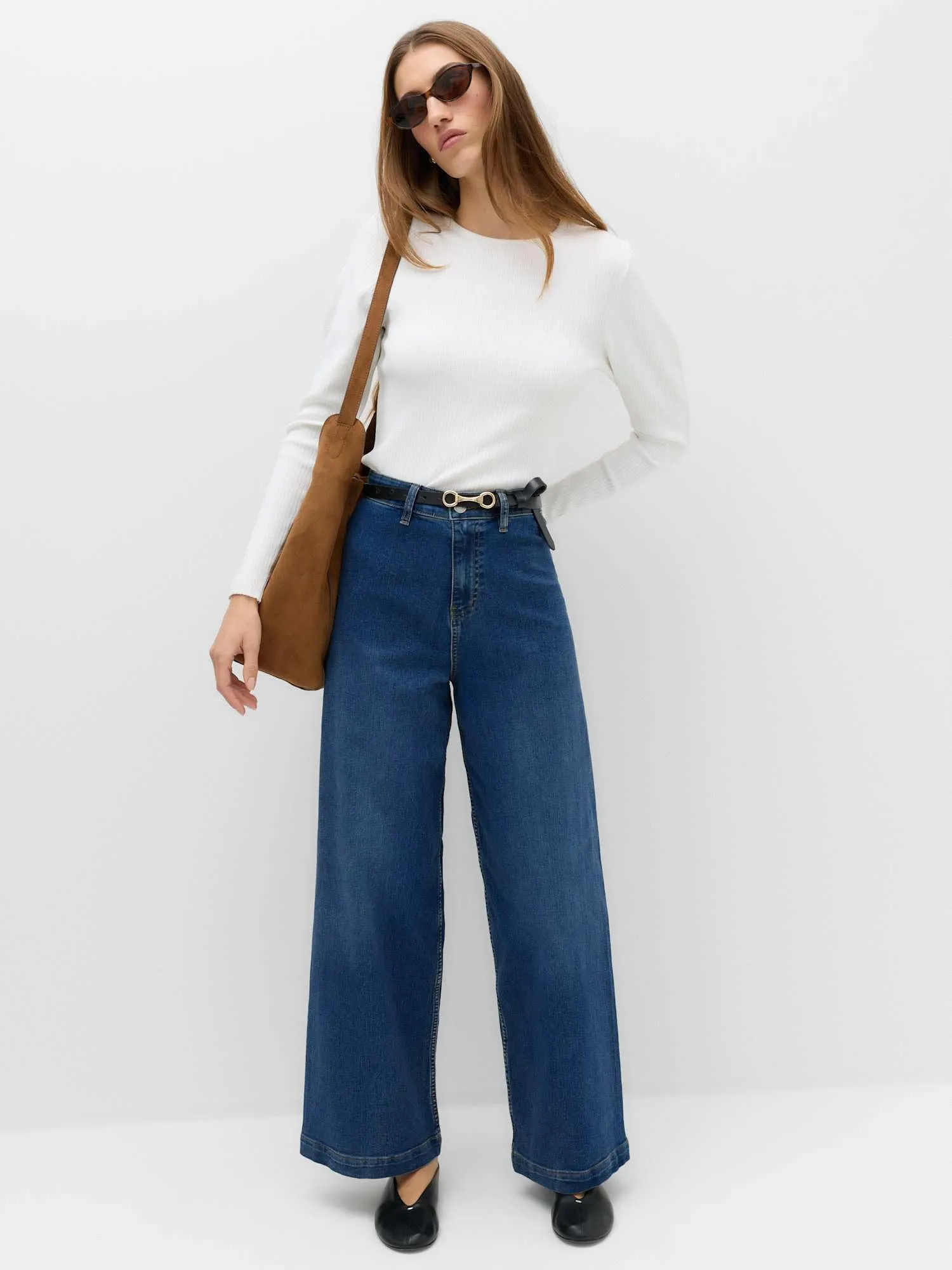 Marks & Spencer Jeans Donna a Gamba Larga Vita Alta alla Caviglia, Marina, 46 - immagine 2