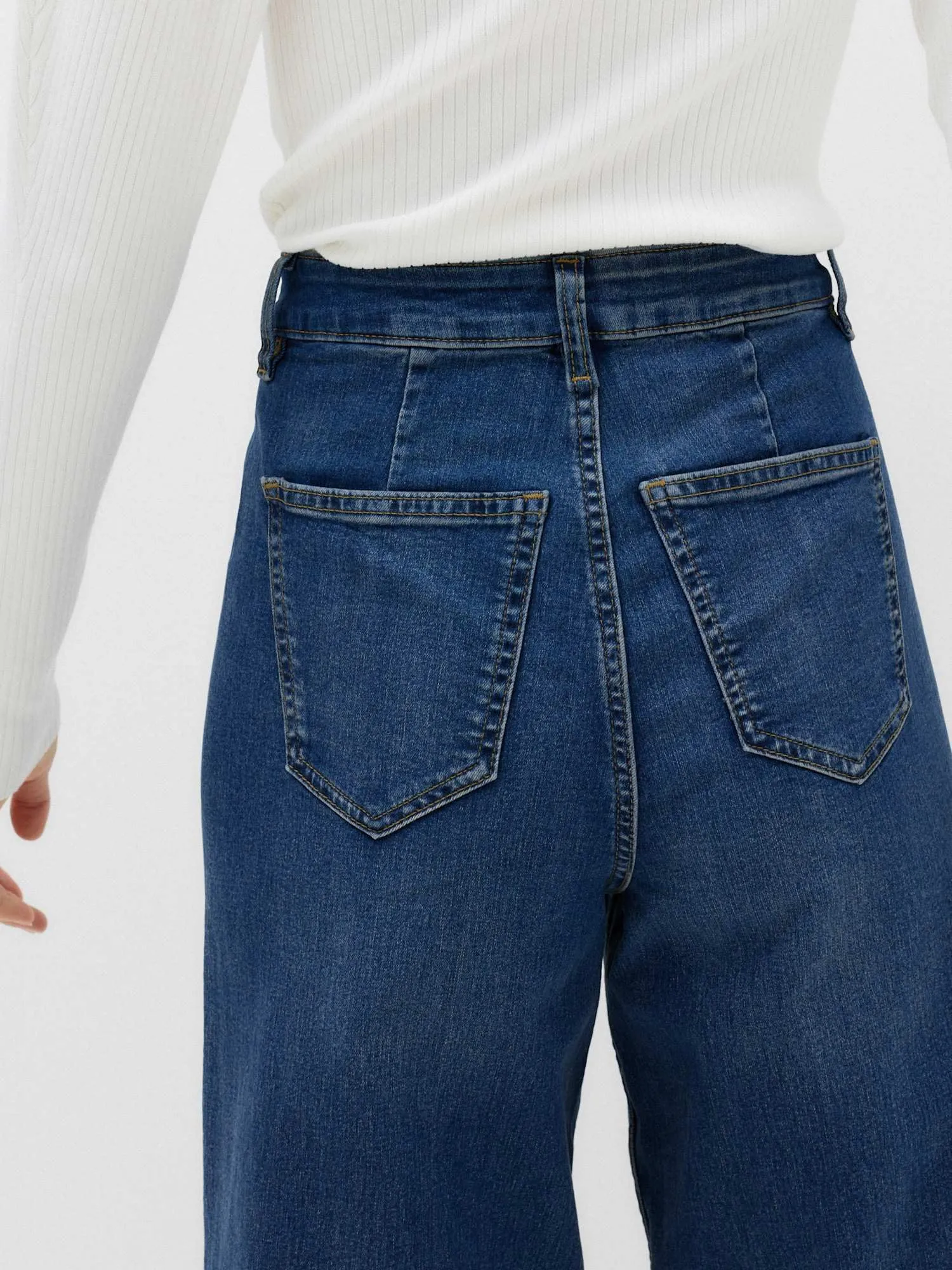 Marks & Spencer Jeans Donna a Gamba Larga Vita Alta alla Caviglia, Marina, 46 - immagine 5