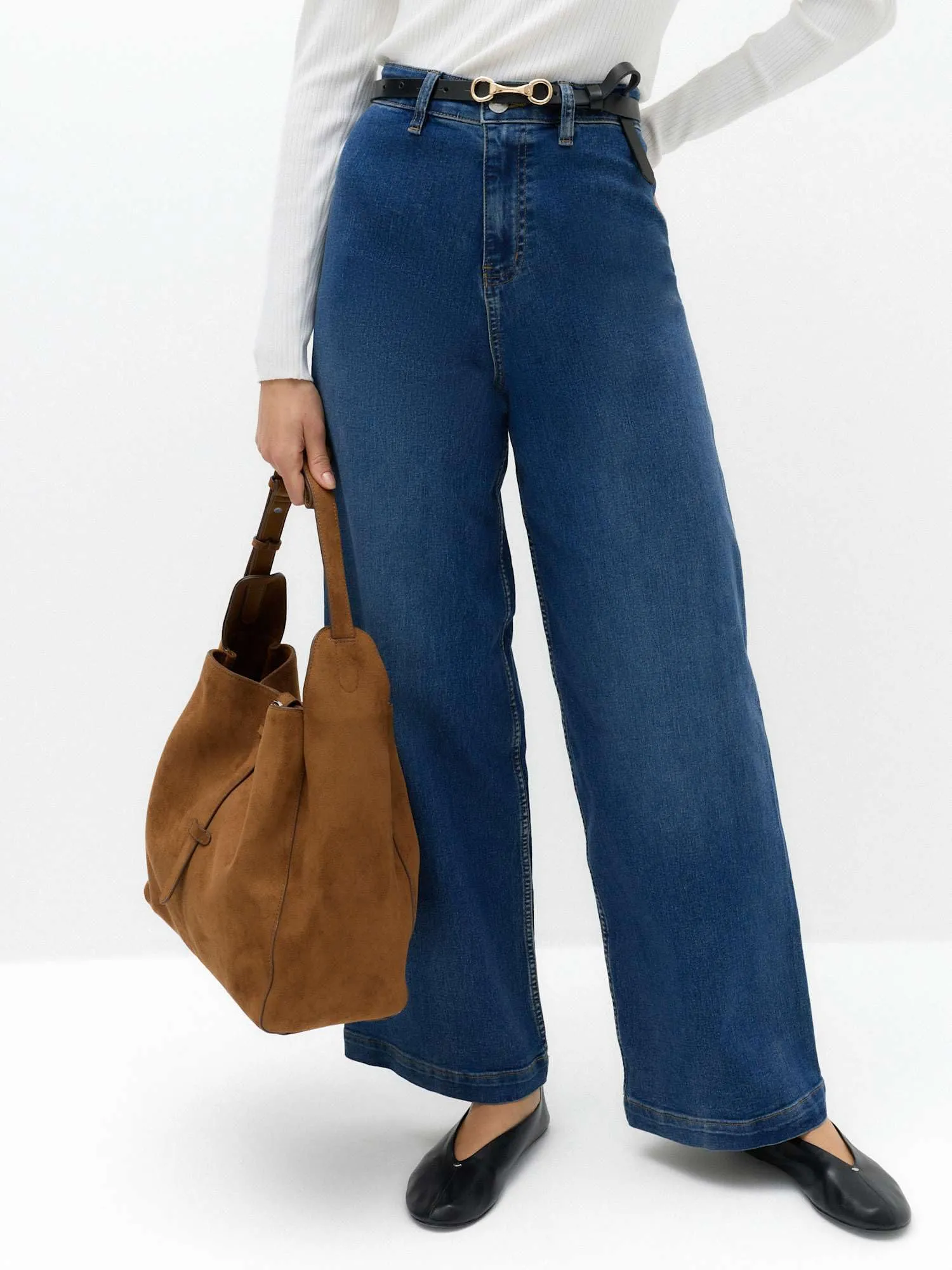 Marks & Spencer Jeans Donna a Gamba Larga Vita Alta alla Caviglia, Marina, 46 - immagine 7