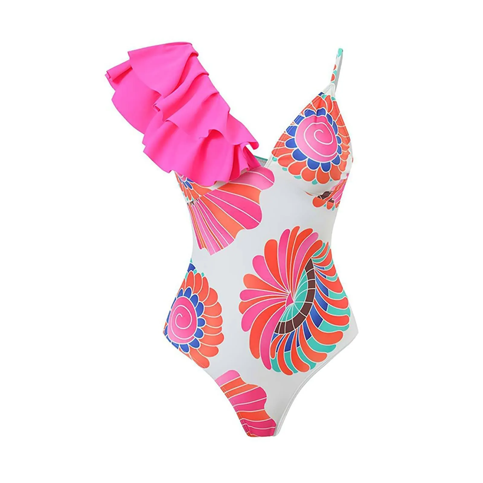 PAIDAXING Costume da bagno da donna 2 pezzi con pareo, stampa floreale vintage, monokini con gonna avvolgente Boho, 24-rosa, S - immagine 4