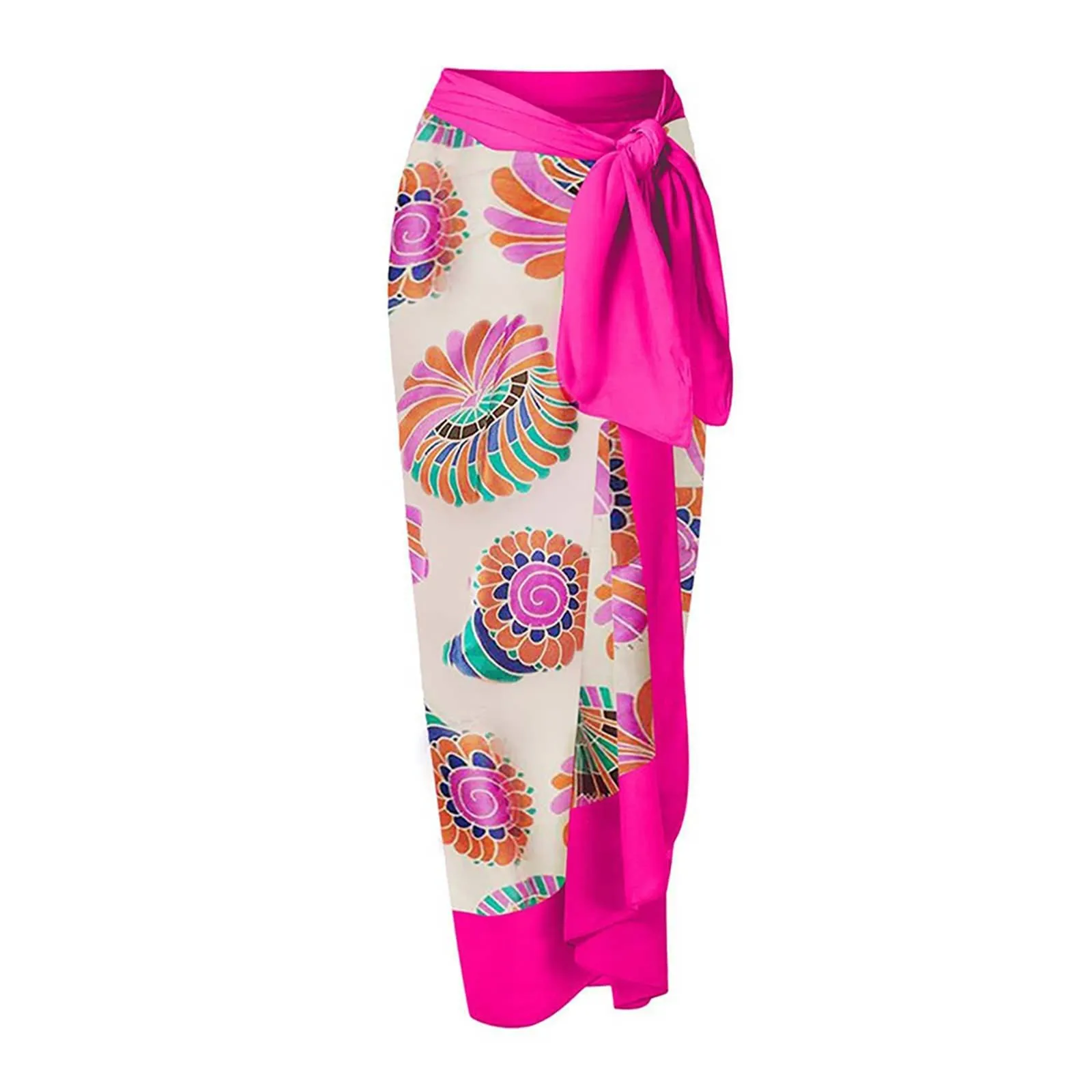 PAIDAXING Costume da bagno da donna 2 pezzi con pareo, stampa floreale vintage, monokini con gonna avvolgente Boho, 24-rosa, S - immagine 5