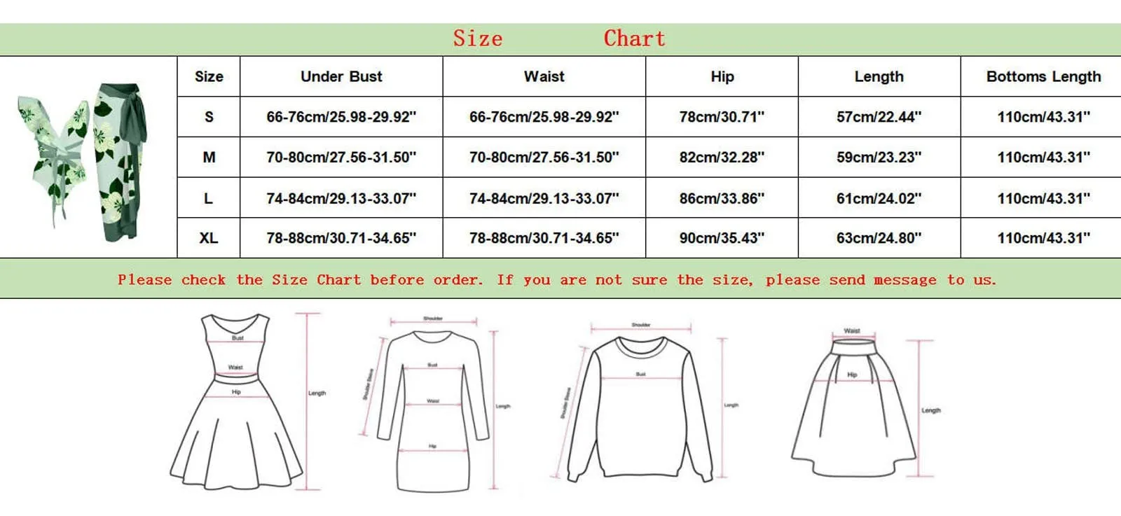 PAIDAXING Costume da bagno da donna 2 pezzi con pareo, monokini vintage stampa floreale e gonna lunga avvolgente, Verde, M - immagine 3