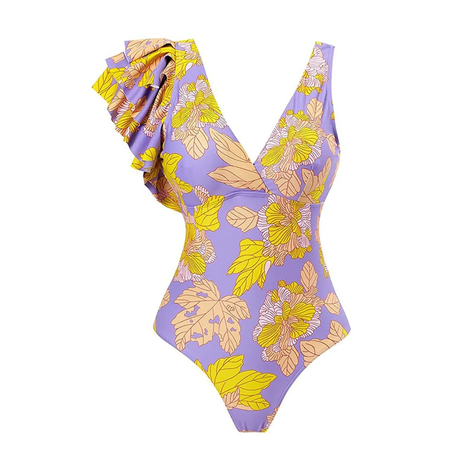 PAIDAXING Costume da bagno da donna 2 pezzi con pareo, stampa floreale vintage, monokini con gonna avvolgente, 25-viola, S - immagine 4