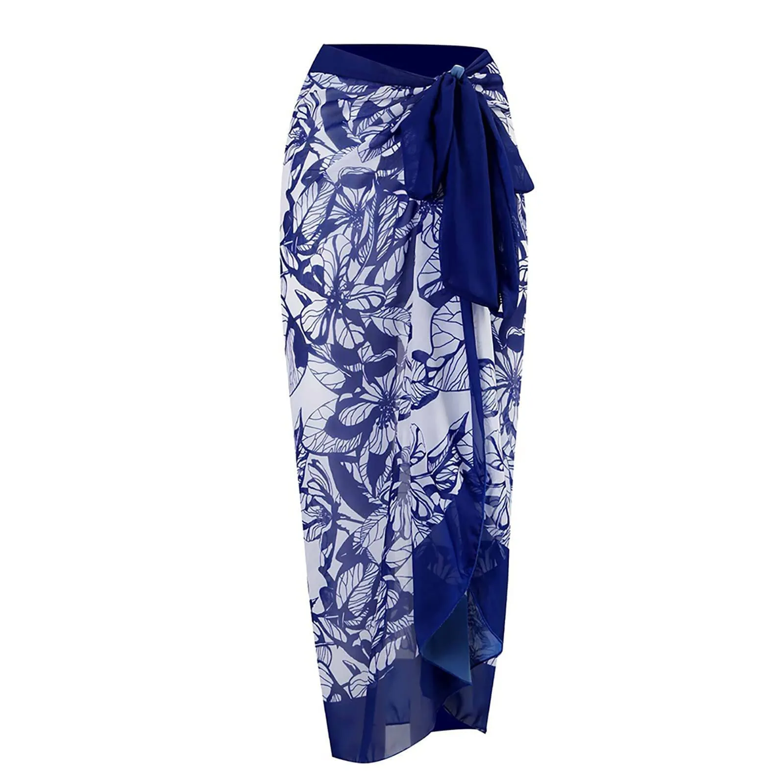 PAIDAXING Costume da bagno da donna 2 pezzi con pareo, stampa floreale, monokini con gonna lunga avvolgente, Blu Navy, S - immagine 5