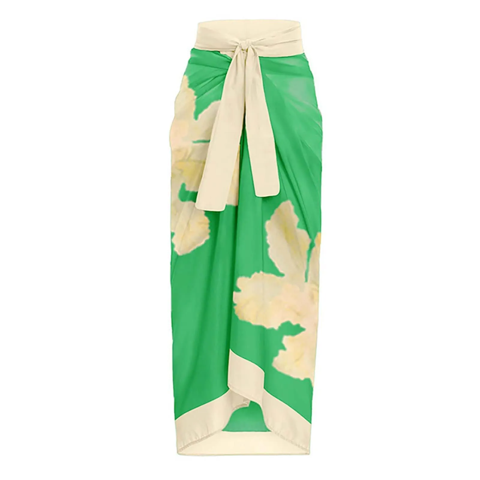 PAIDAXING Costume da bagno da donna 2 pezzi Monokini con pareo e gonna avvolgente, stampa floreale vintage, 22-verde, S - immagine 5
