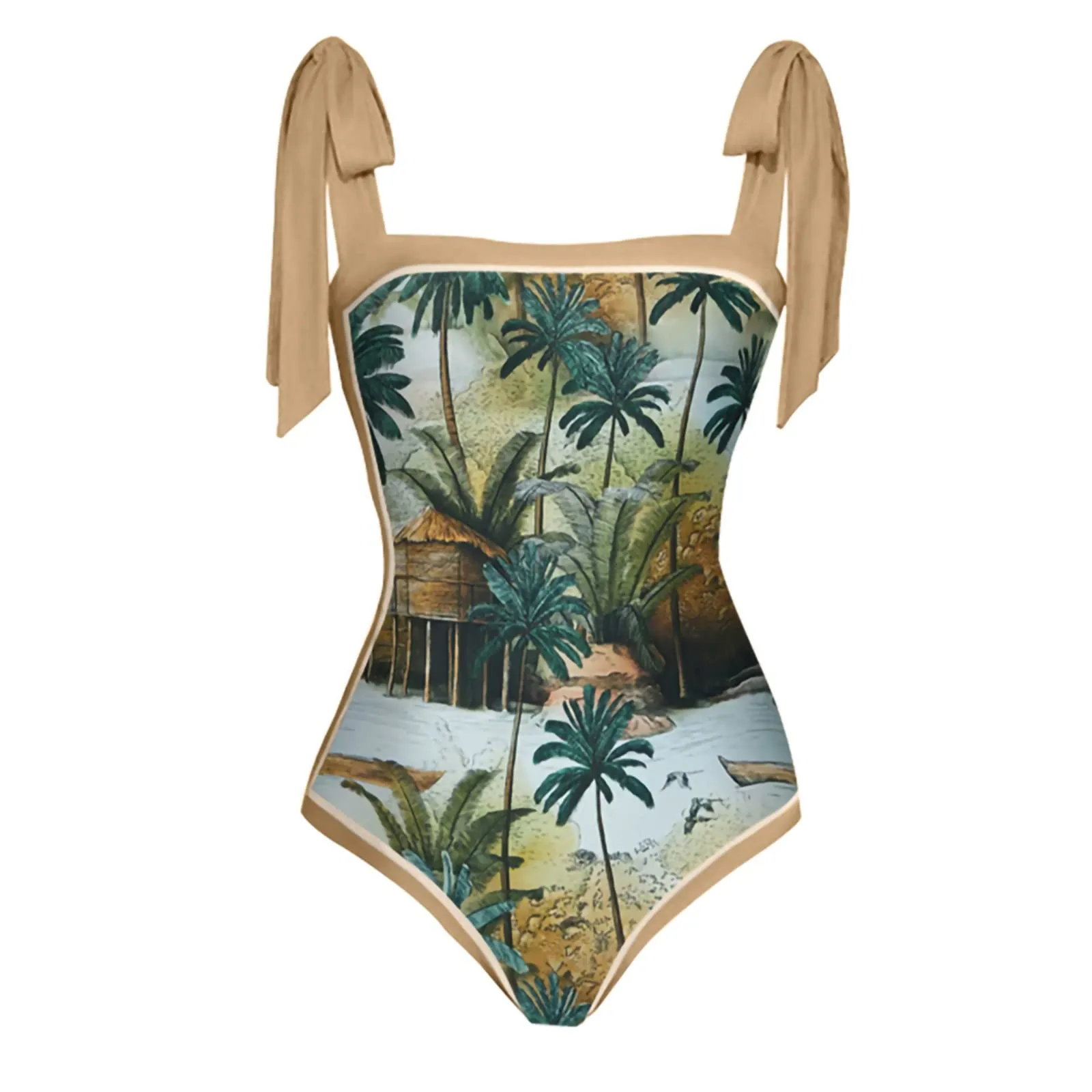 PAIDAXING Costume da bagno da donna 2 pezzi con pareo, stampa floreale, monokini con gonna lunga avvolgente, 09-kaki, XL - immagine 4