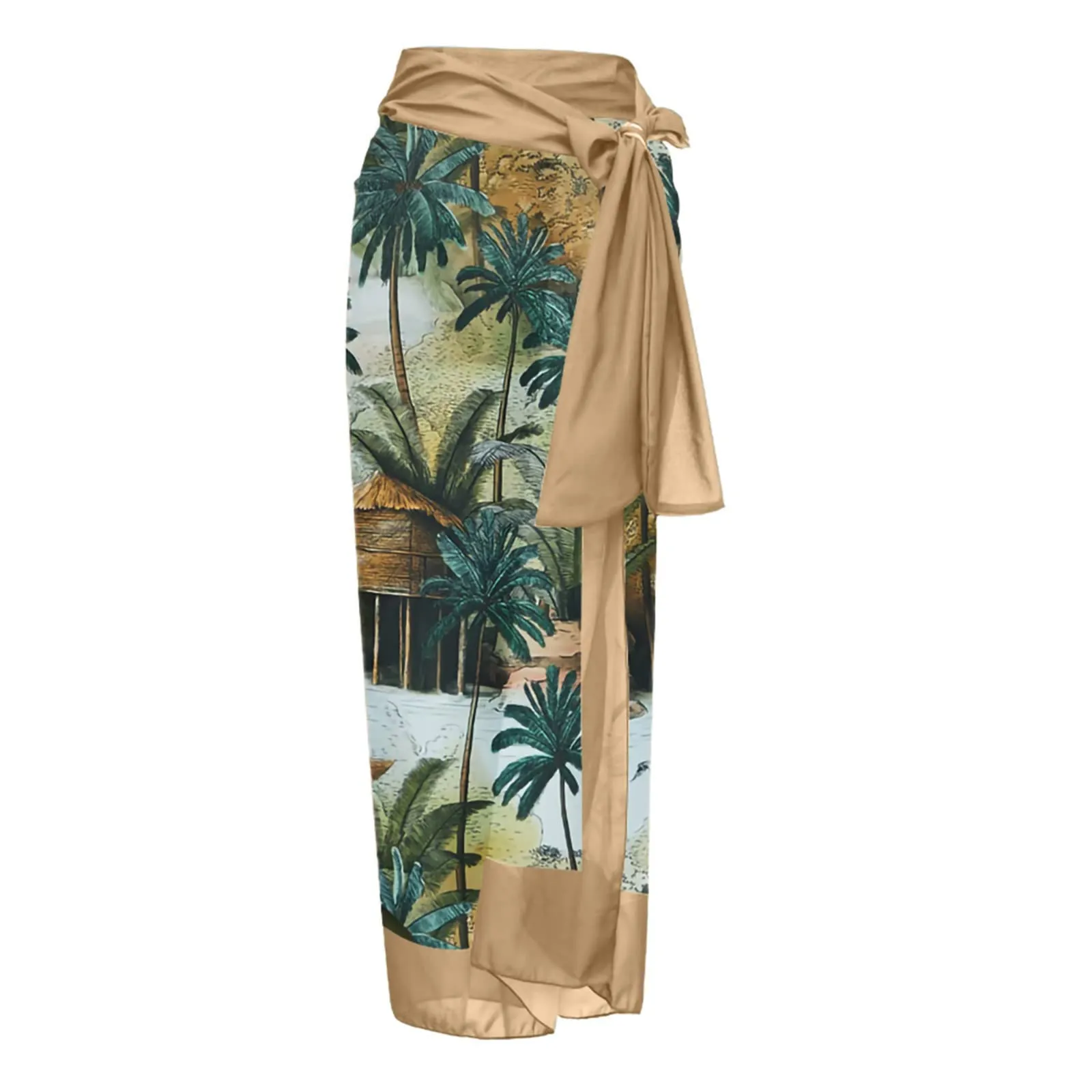 PAIDAXING Costume da bagno da donna 2 pezzi con pareo, stampa floreale, monokini con gonna lunga avvolgente, 09-kaki, XL - immagine 5