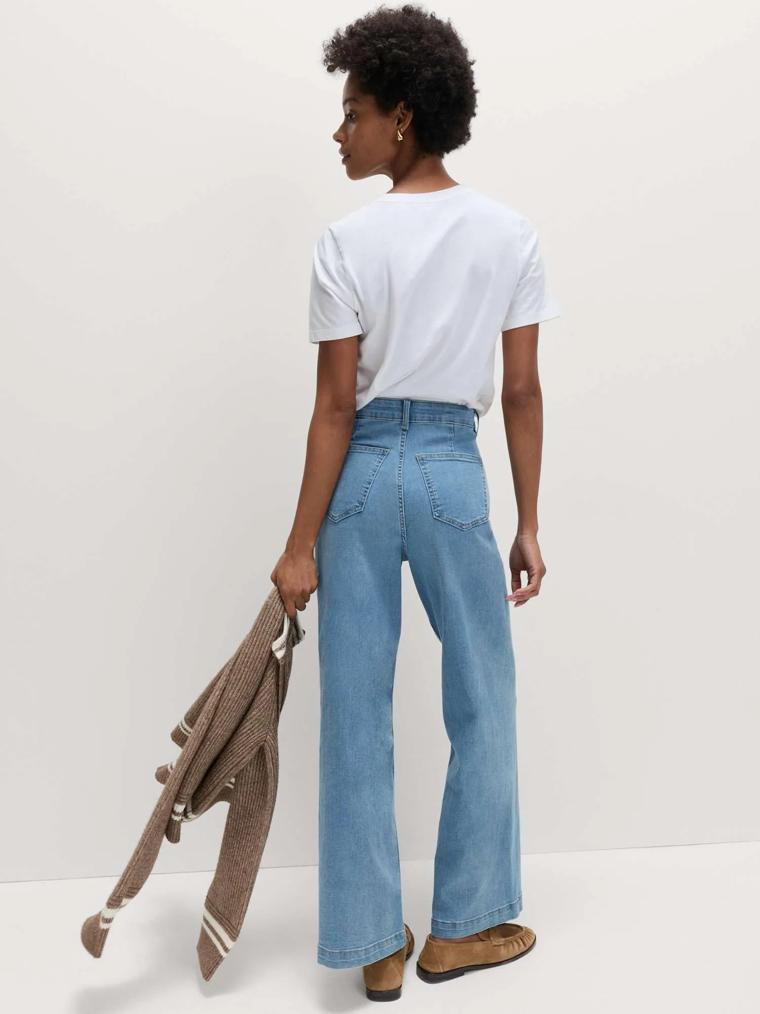 Marks & Spencer Jeans a Gamba Larga Vita Alta alla Caviglia Donna, Marina, 54 - immagine 5
