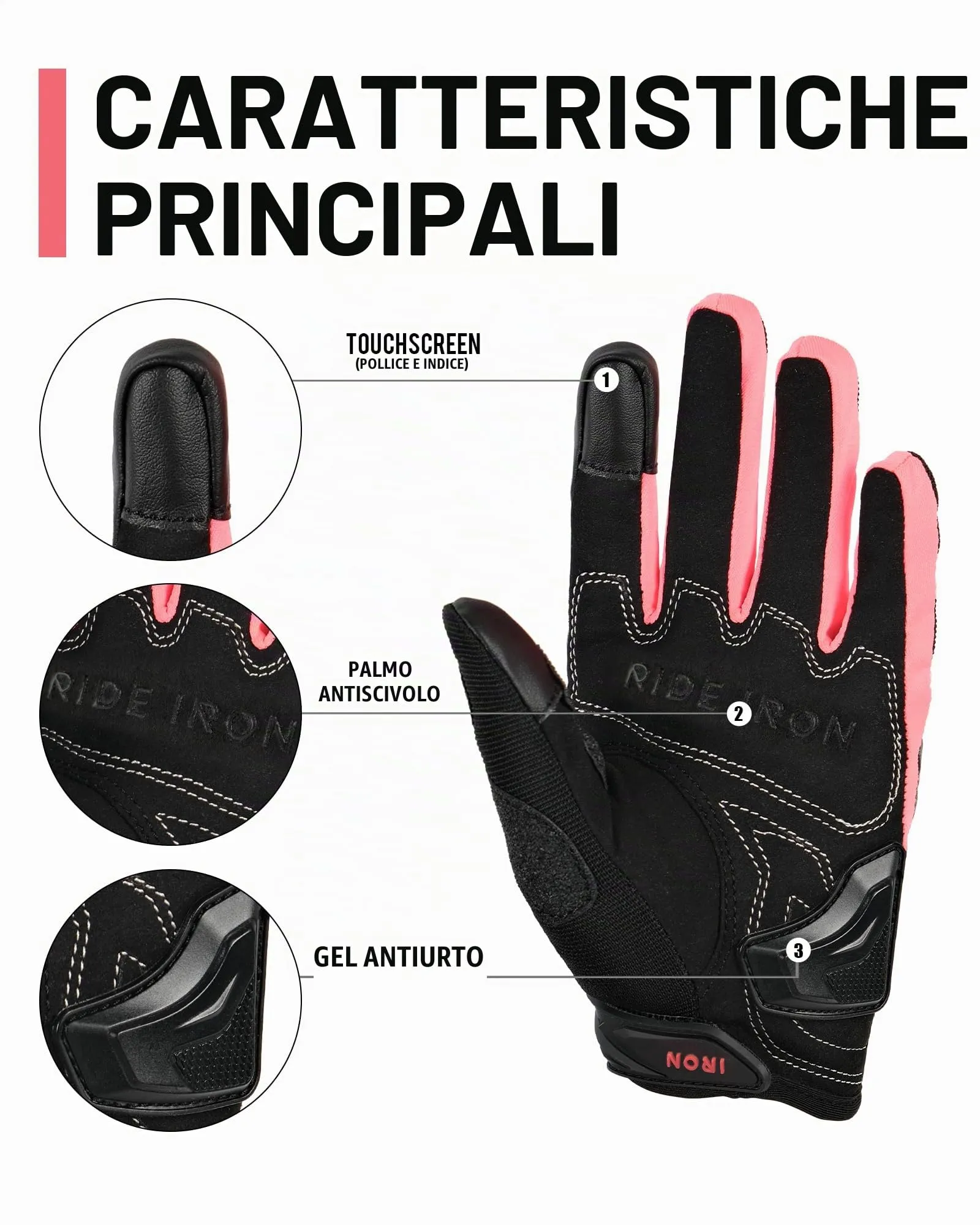 IRON JIA'S Guanti Moto Uomo Estivi in Fibra di Carbonio Traspiranti Touch Screen, Rosa, XL - immagine 3