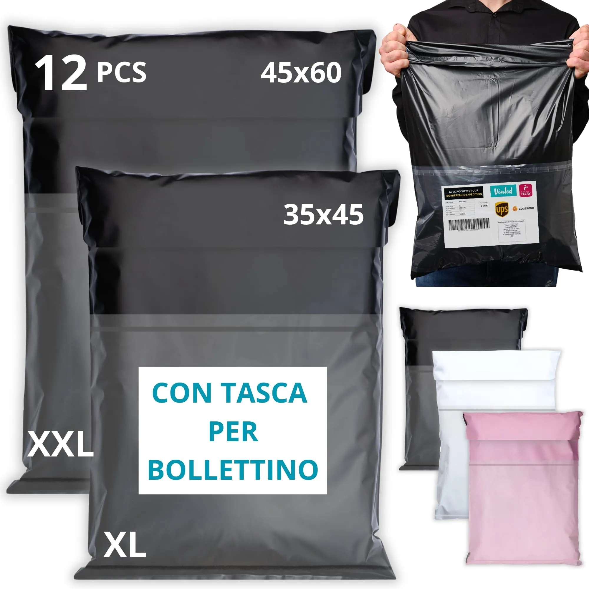 EmballaX Buste per Spedizioni con Tasca per Bollettino, Taglia XL/XXL, 12 Pezzi - immagine 1