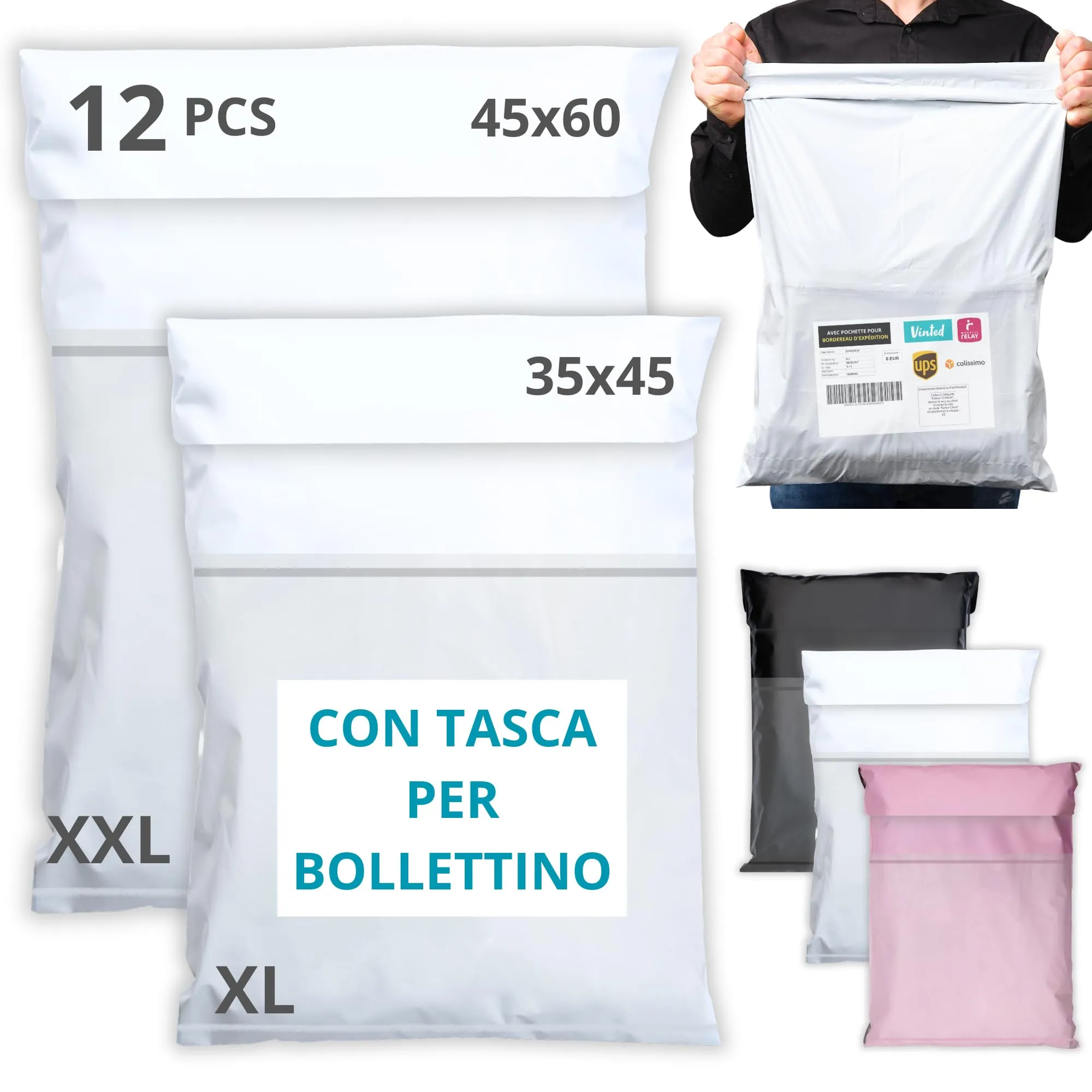 EmballaX Buste per Spedizioni con Tasca per Bollettino, Taglie XL/XXL, 12 Pezzi - immagine 1