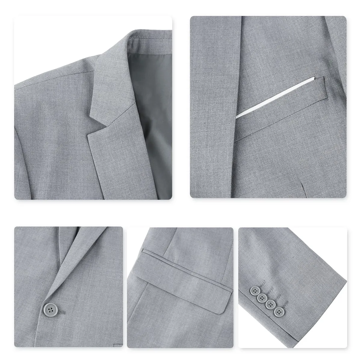YOUTHUP Abito Uomo 3 Pezzi Slim Fit Blazer Panciotto Pantaloni Grigio Chiaro - immagine 4