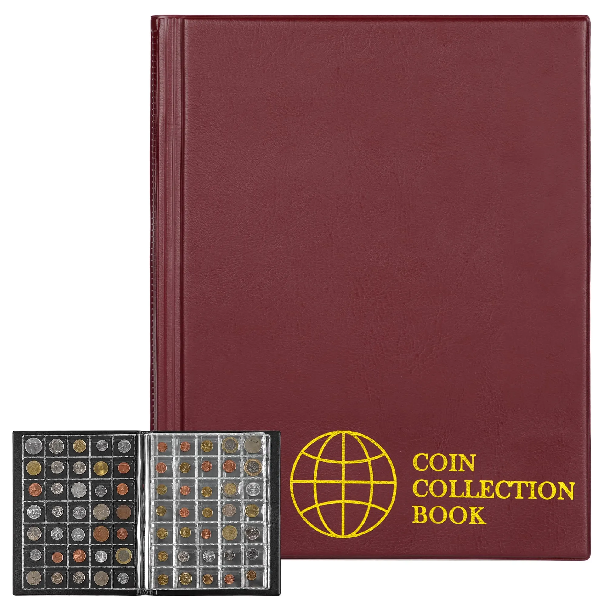 Uncle Paul Album per monete, 350 tasche, 10 fogli, 30x35mm, Rosso Borgogna - immagine 1