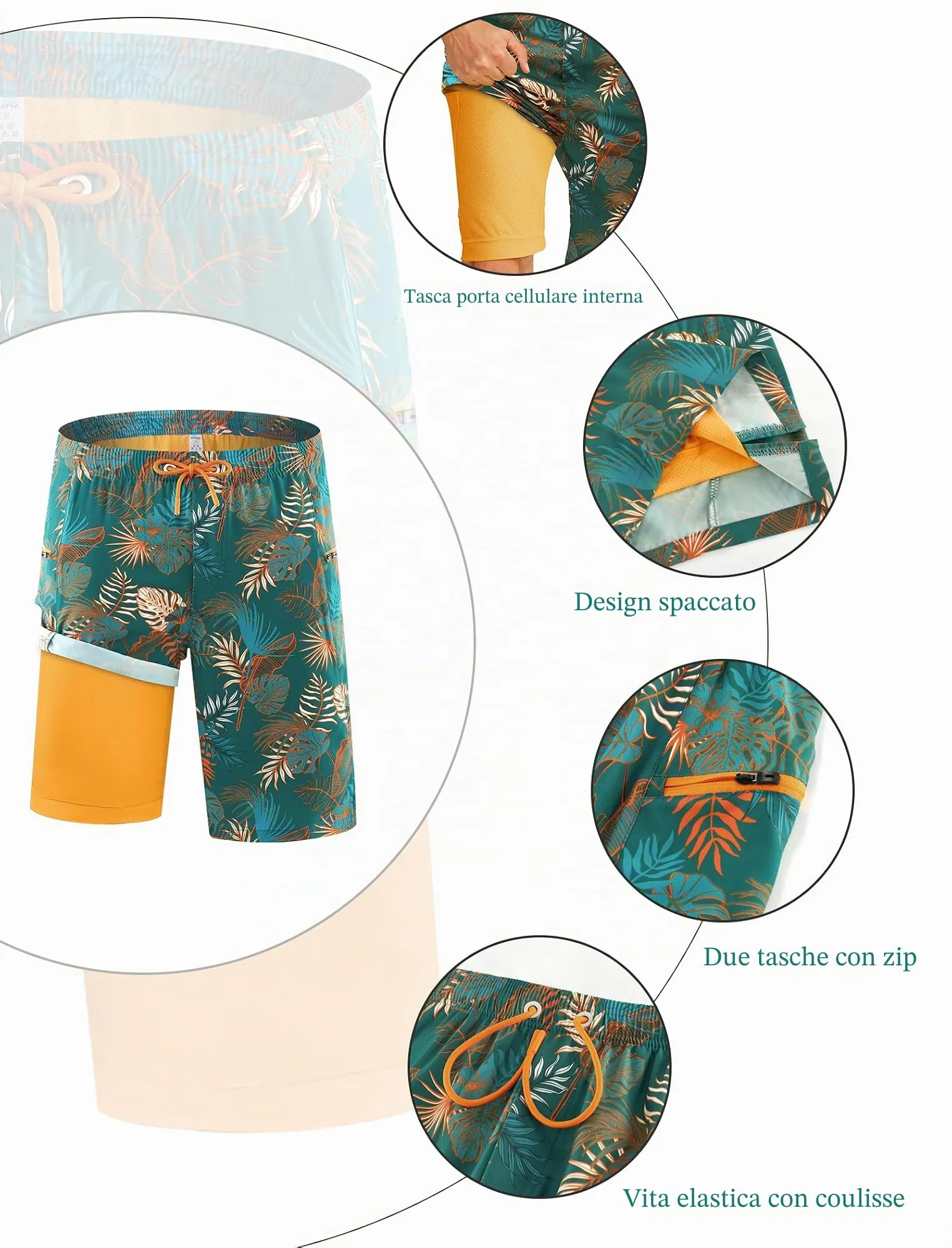 APTRO Pantaloncini da Bagno 2 in 1 da Uomo con Fodera a Compressione, Asciugatura Rapida, XXL - immagine 4