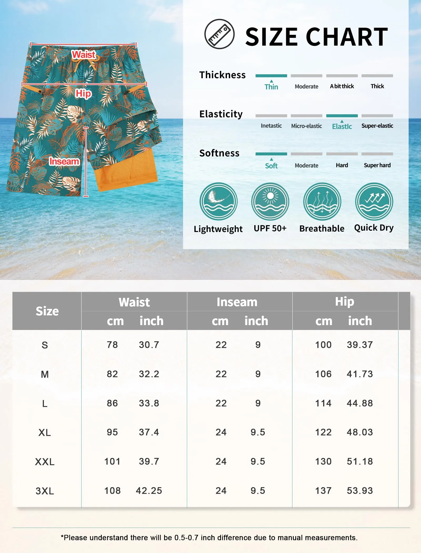 APTRO Pantaloncini da bagno da uomo 2 in 1 con fodera a compressione, L - immagine 6
