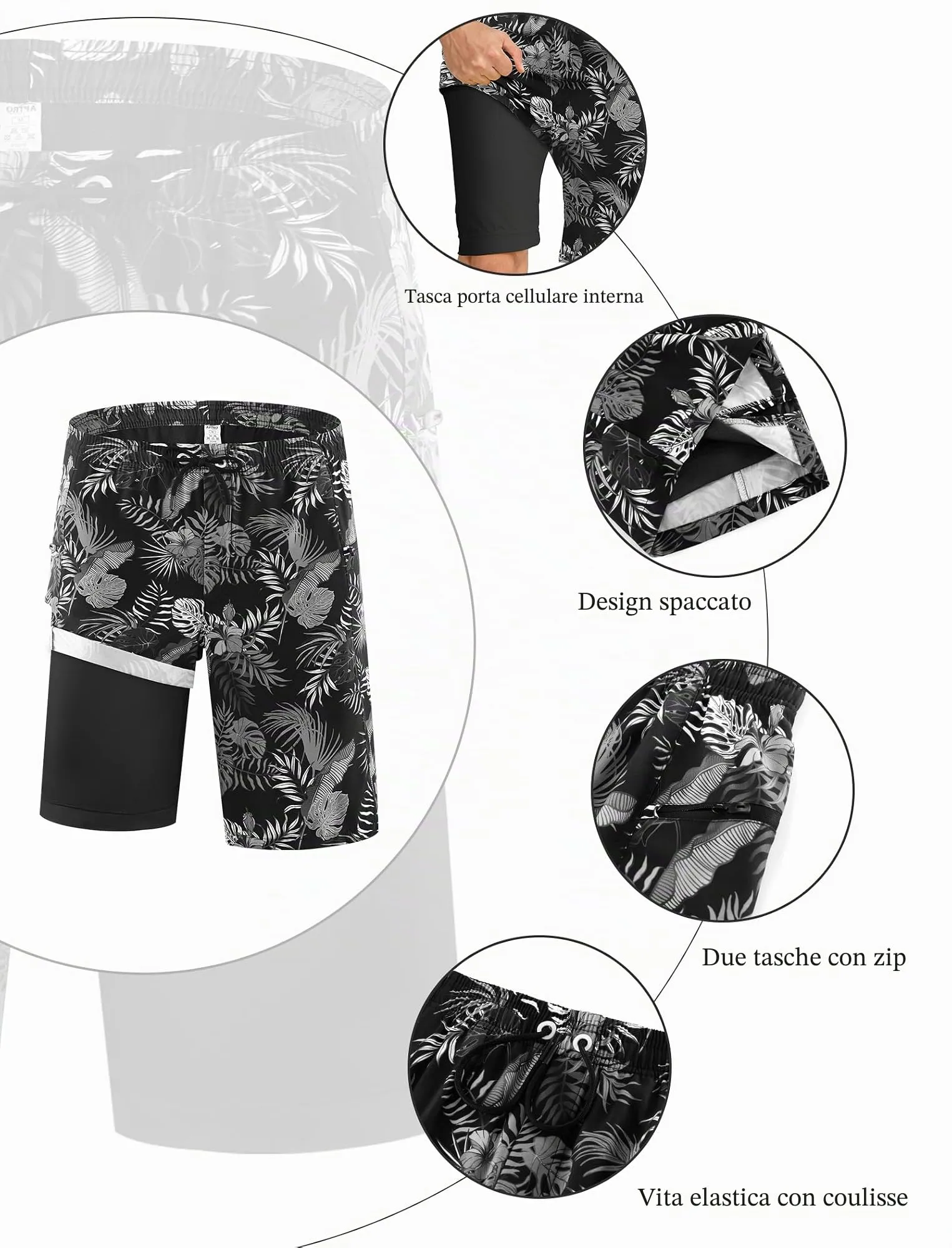 APTRO Costume da bagno uomo 2 in 1 con fodera a compressione, ad asciugatura rapida, XL - immagine 4