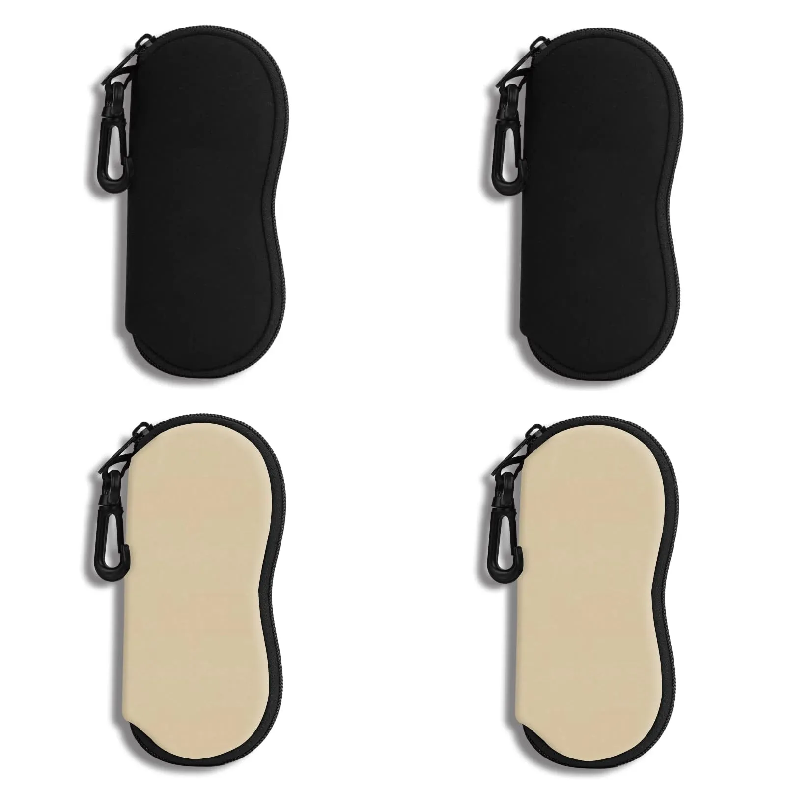 Hion Custodia per Occhiali in Neoprene con Cerniera e Clip da Cintura, 4 Pezzi (2 Neri + 2 Cachi), Taglia Unica - immagine 1
