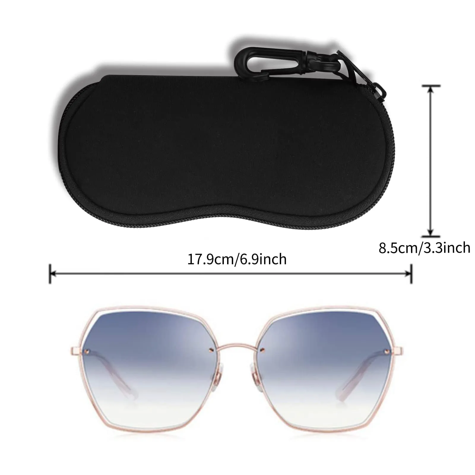 Hion Custodia per Occhiali in Neoprene con Cerniera e Clip da Cintura, 4 Pezzi (2 Neri + 2 Cachi), Taglia Unica - immagine 2