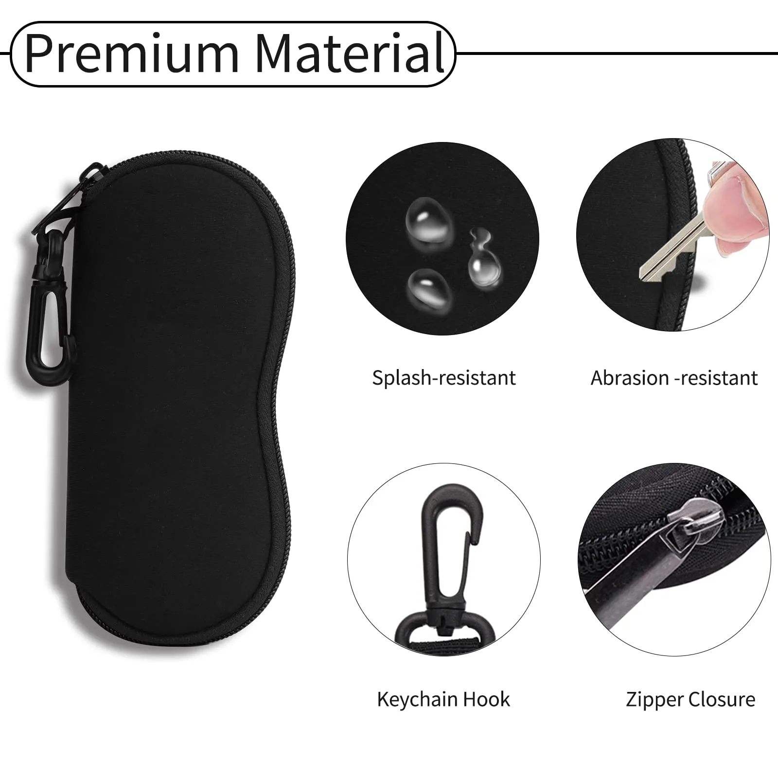 Hion Custodia per Occhiali in Neoprene con Cerniera e Clip da Cintura, 4 Pezzi (2 Neri + 2 Cachi), Taglia Unica - immagine 4