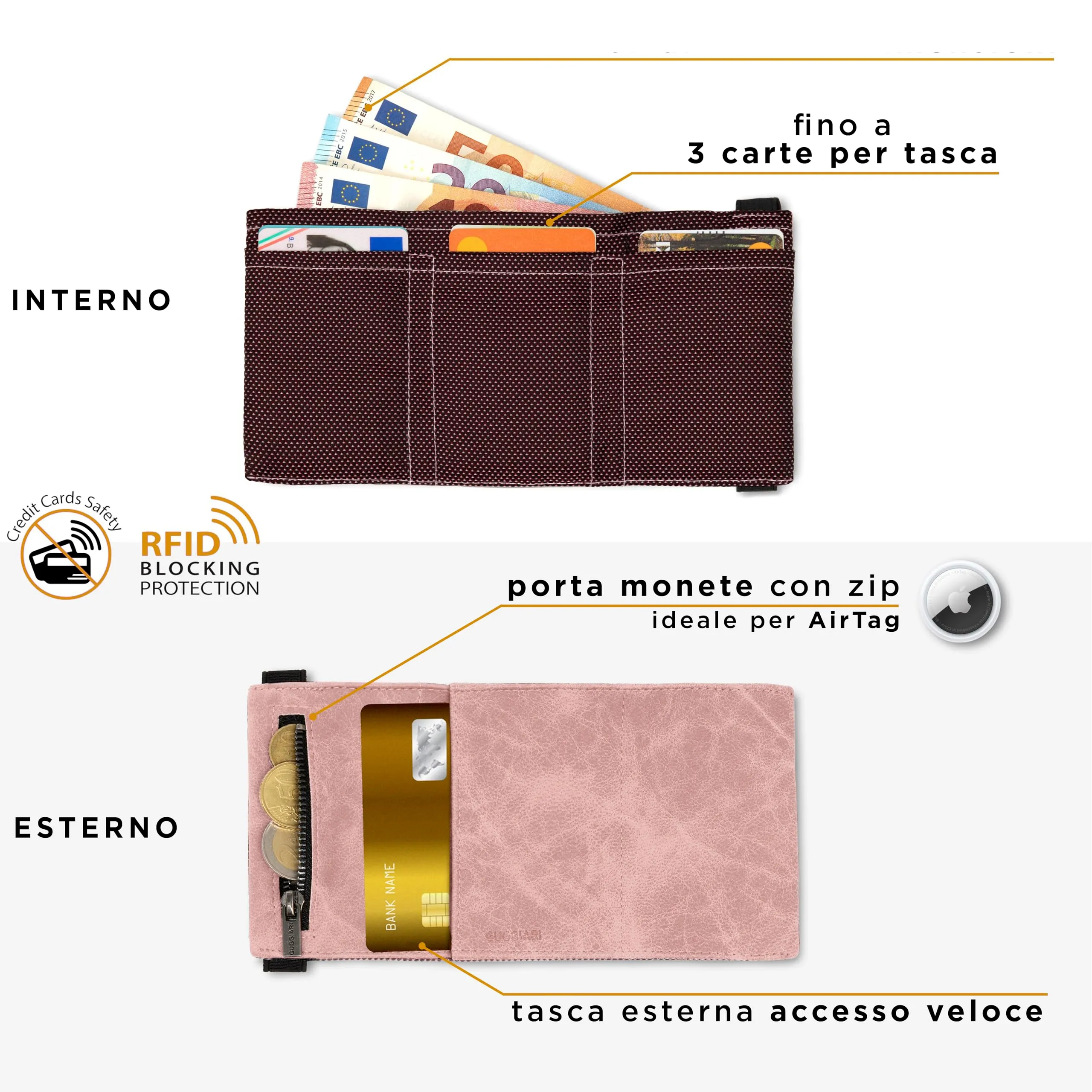GUGGIARI Portafoglio Uomo in Pelle con Tasca Portamonete e RFID - immagine 2