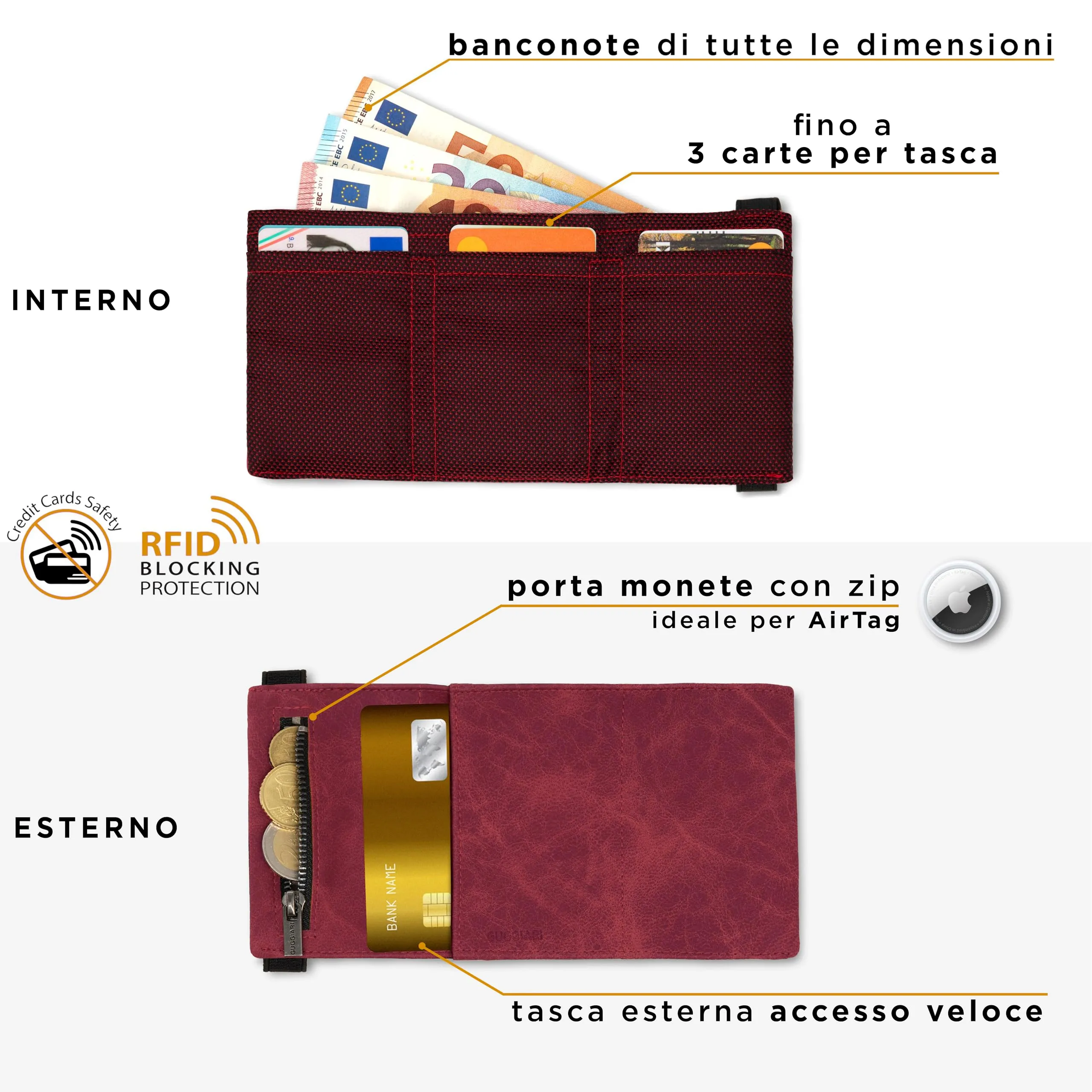 GUGGIARI Portafoglio Uomo in Pelle con Tasca Portamonete e RFID - immagine 2