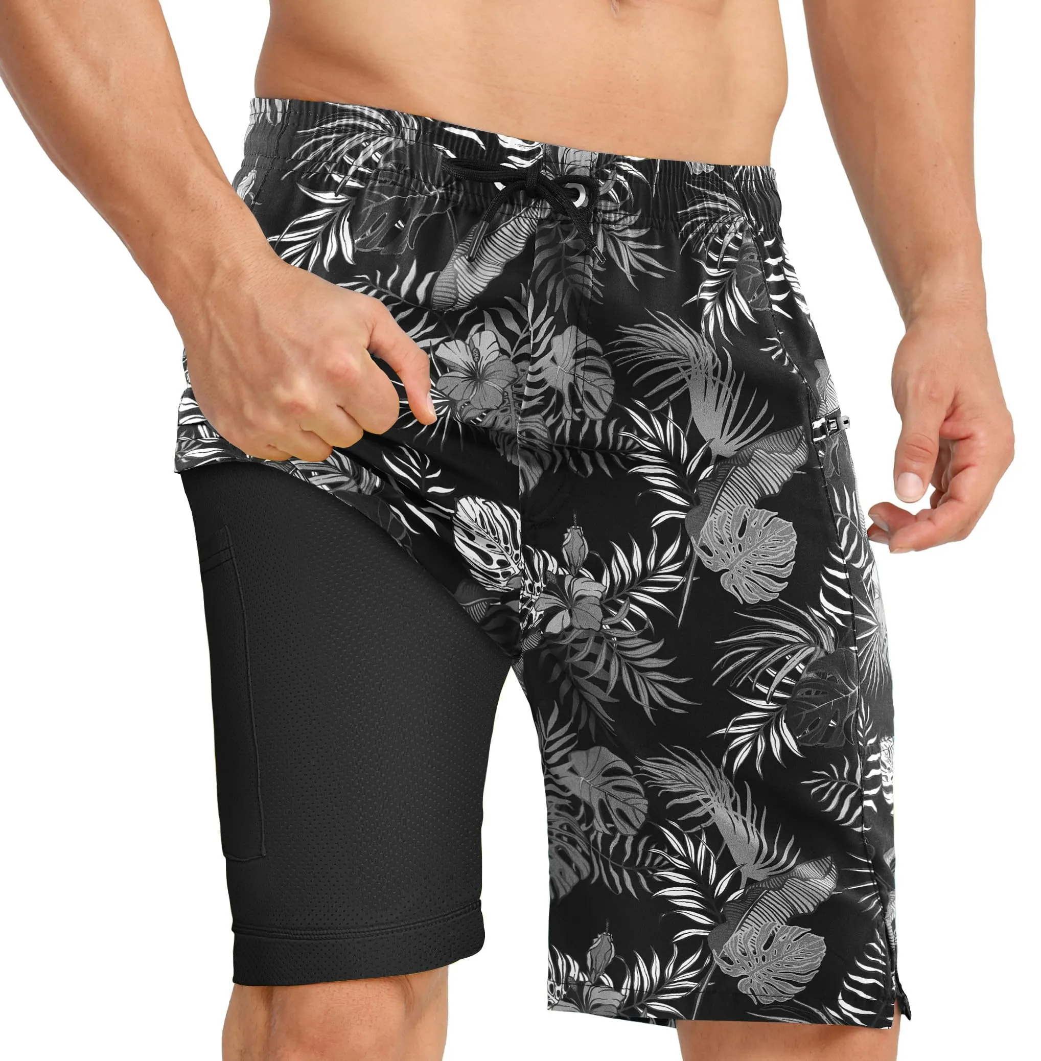 APTRO Pantaloncini da bagno da uomo 2 in 1 con fodera a compressione, 22,9 cm, asciugatura rapida, tasche con cerniera, 3XL - immagine 1