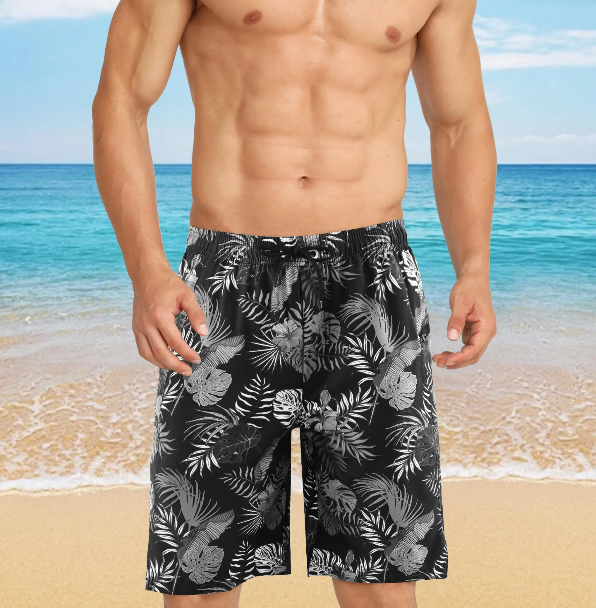 APTRO Pantaloncini da bagno da uomo 2 in 1 con fodera a compressione, 22,9 cm, asciugatura rapida, tasche con cerniera, 3XL - immagine 2