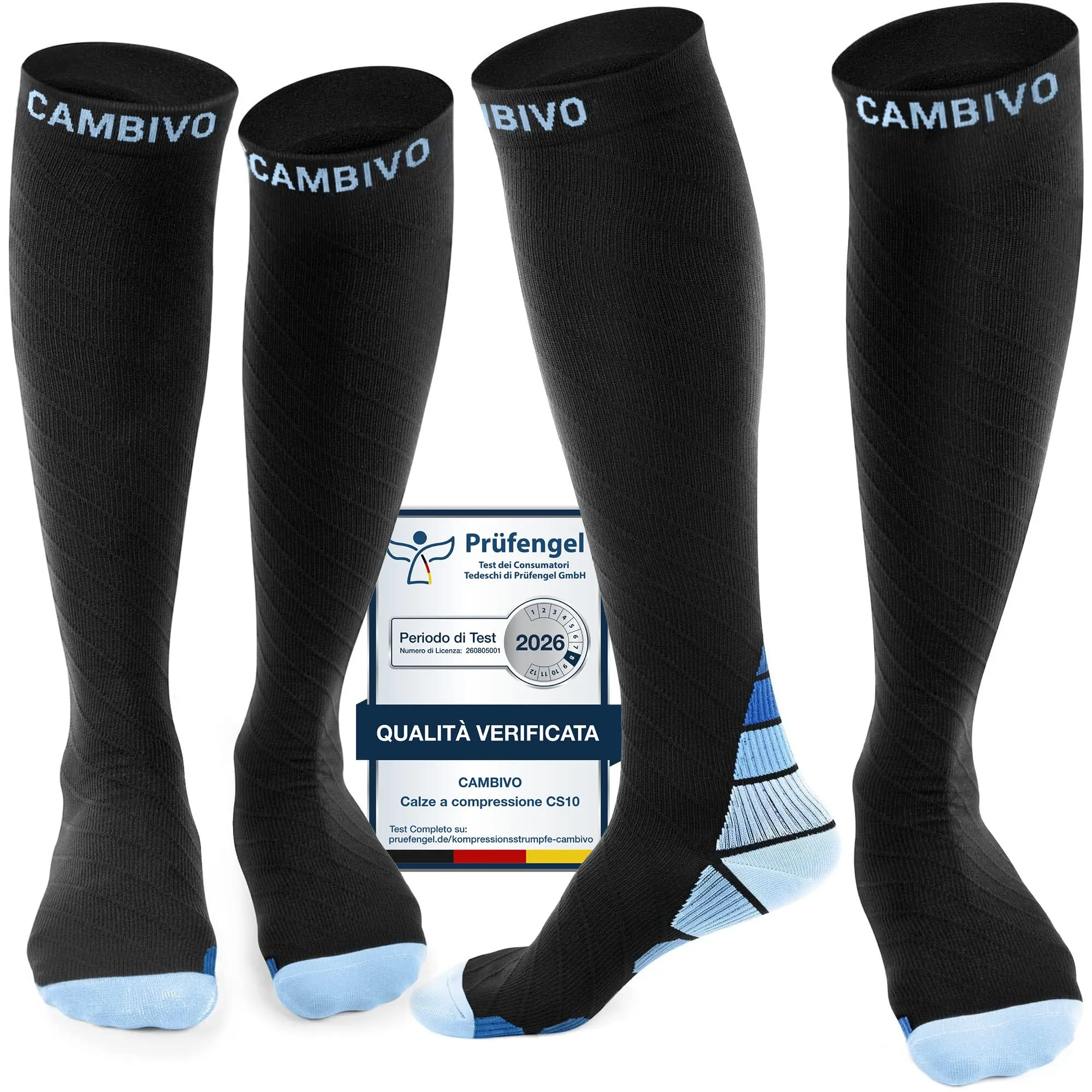 CAMBIVO Calze Compressione Graduata 20-30 mmHg per Donna e Uomo, 2 Paia, Taglia XXL, Azzurro - immagine 1