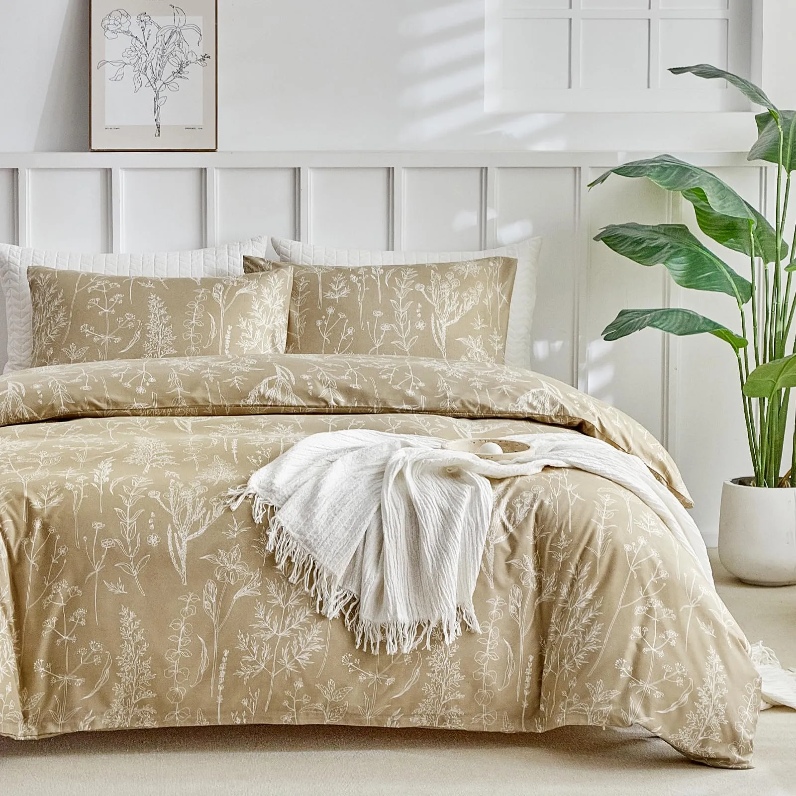 Tokokimo Set Copripiumino Matrimoniale 240x220 cm e 2 Federe 50x80 cm, Microfibra, Khaki - immagine 1