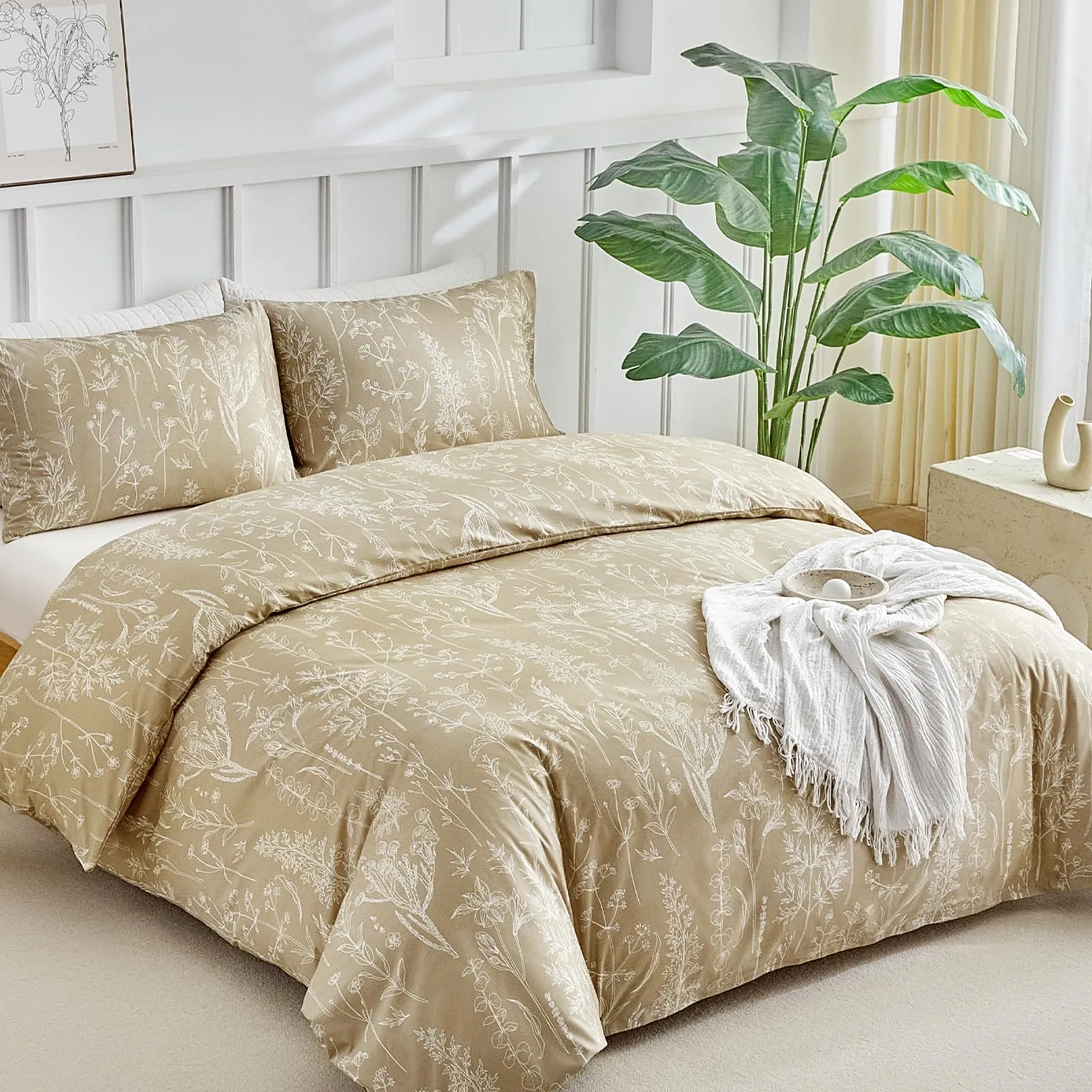 Tokokimo Set Copripiumino Matrimoniale 240x220 cm e 2 Federe 50x80 cm, Microfibra, Khaki - immagine 2