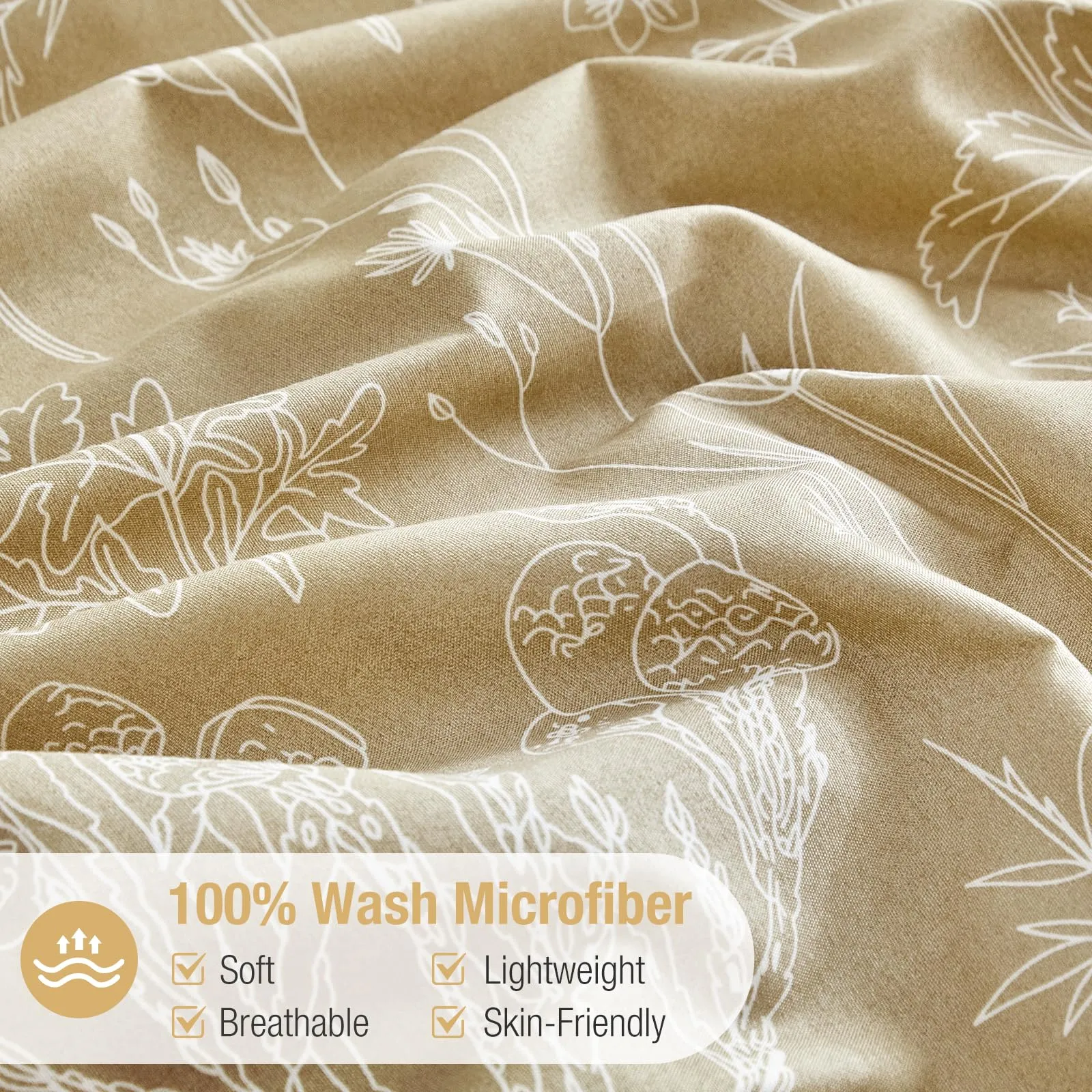 Tokokimo Set Copripiumino Matrimoniale 240x220 cm e 2 Federe 50x80 cm, Microfibra, Khaki - immagine 3