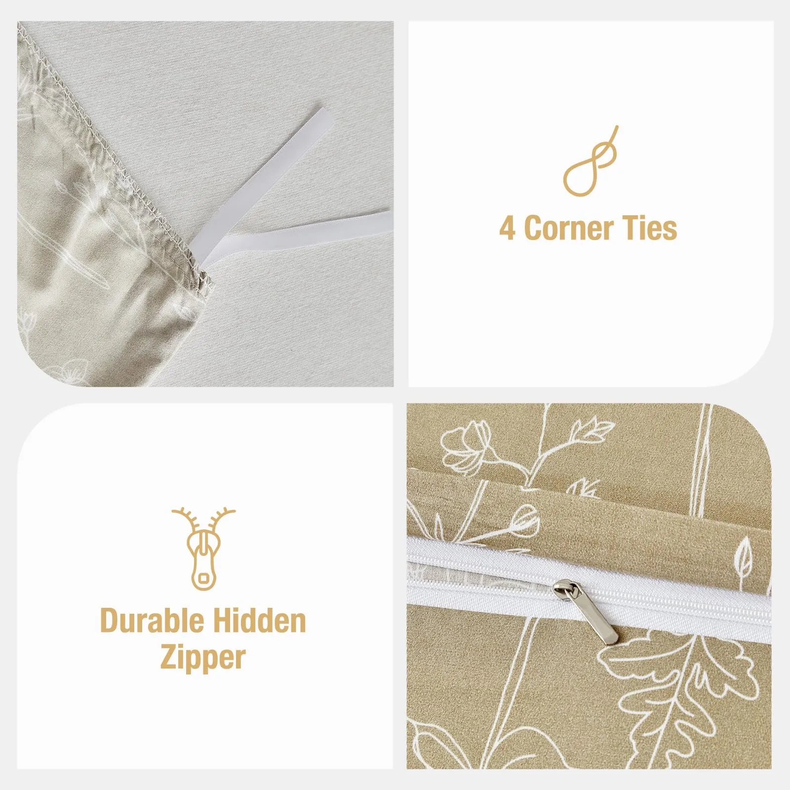 Tokokimo Set Copripiumino Matrimoniale 240x220 cm e 2 Federe 50x80 cm, Microfibra, Khaki - immagine 4