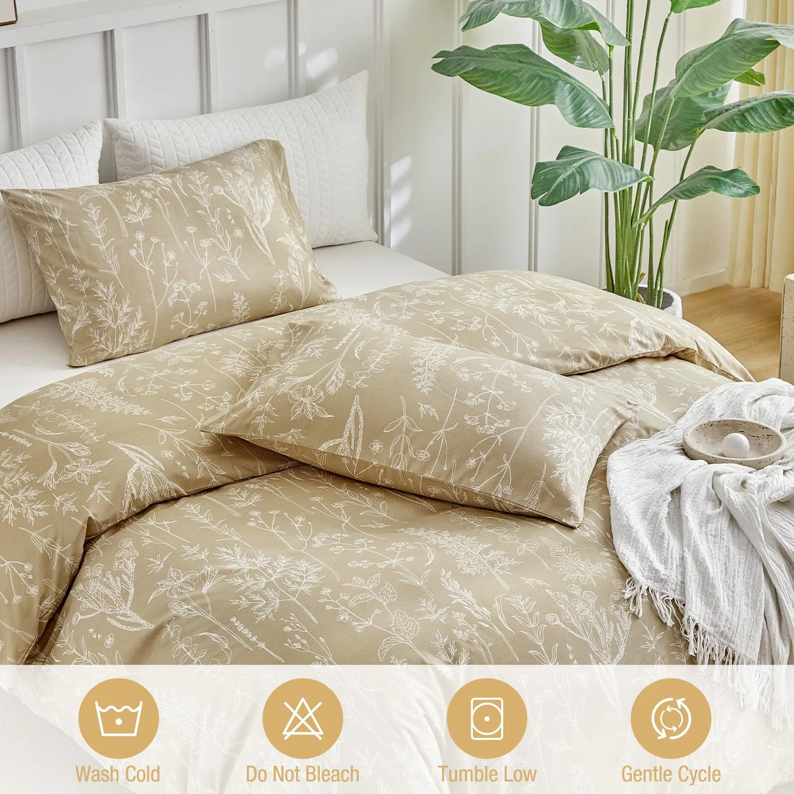 Tokokimo Set Copripiumino Matrimoniale 240x220 cm e 2 Federe 50x80 cm, Microfibra, Khaki - immagine 5