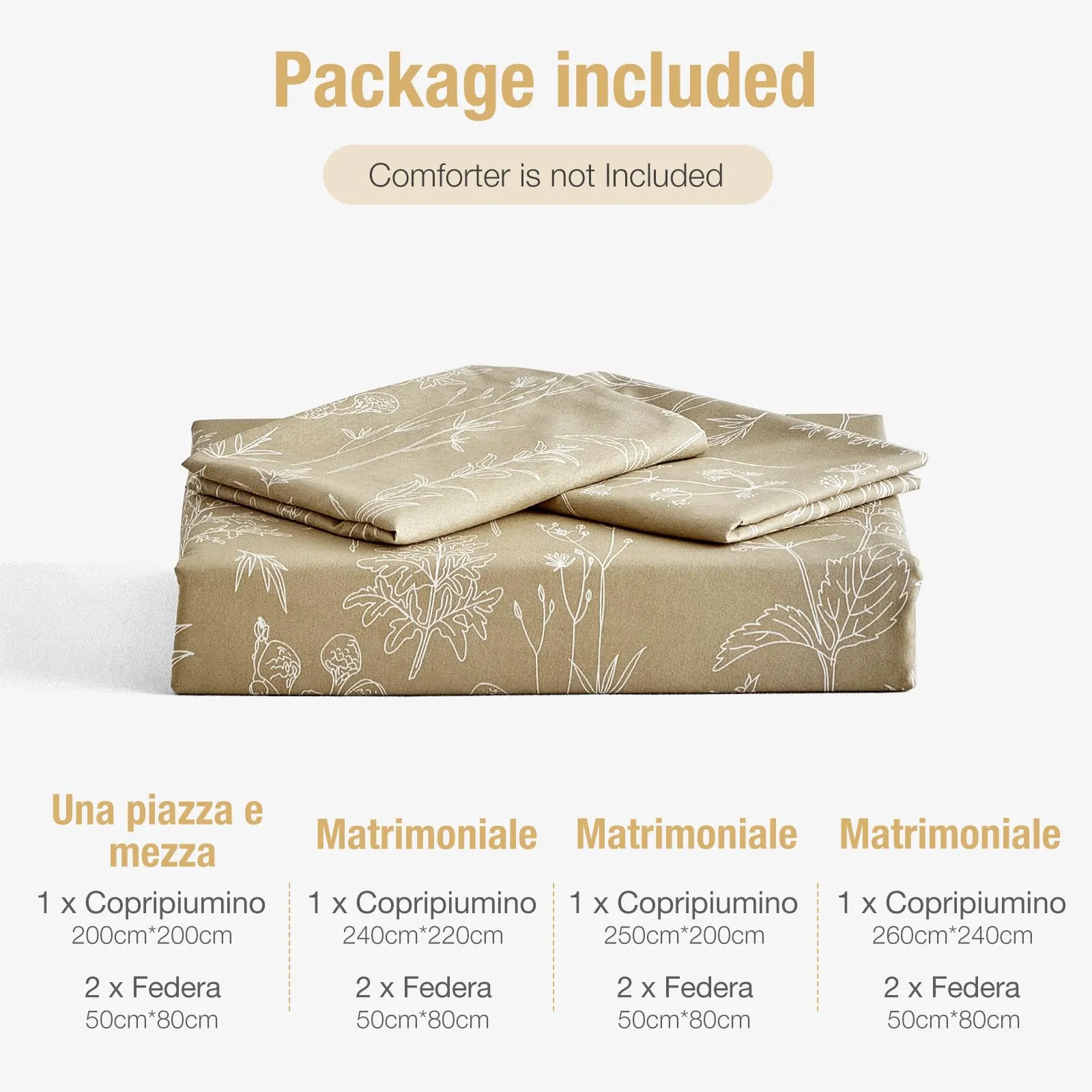 Tokokimo Set Copripiumino Matrimoniale 240x220 cm e 2 Federe 50x80 cm, Microfibra, Khaki - immagine 7