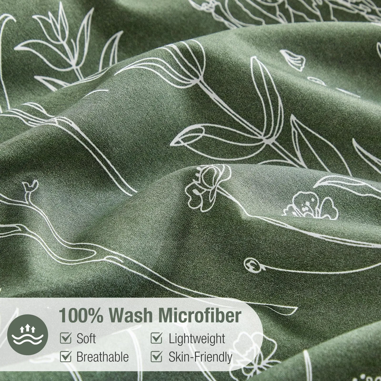 Tokokimo Set Copripiumino Matrimoniale in Microfibra, 240x220 cm, Verde Scuro (1 Copripiumino + 2 Federe 50x80) - immagine 3
