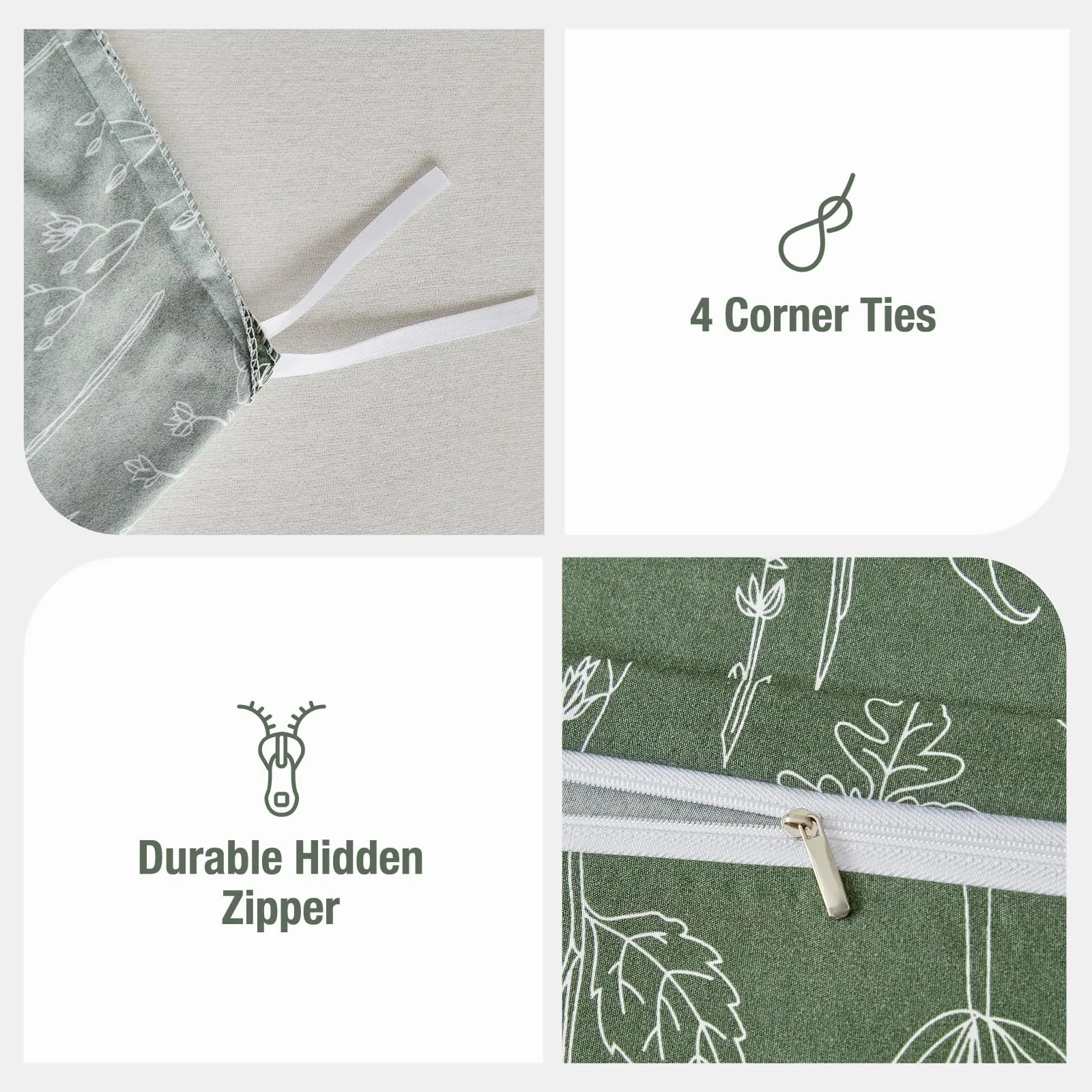 Tokokimo Set Copripiumino Matrimoniale in Microfibra, 240x220 cm, Verde Scuro (1 Copripiumino + 2 Federe 50x80) - immagine 4