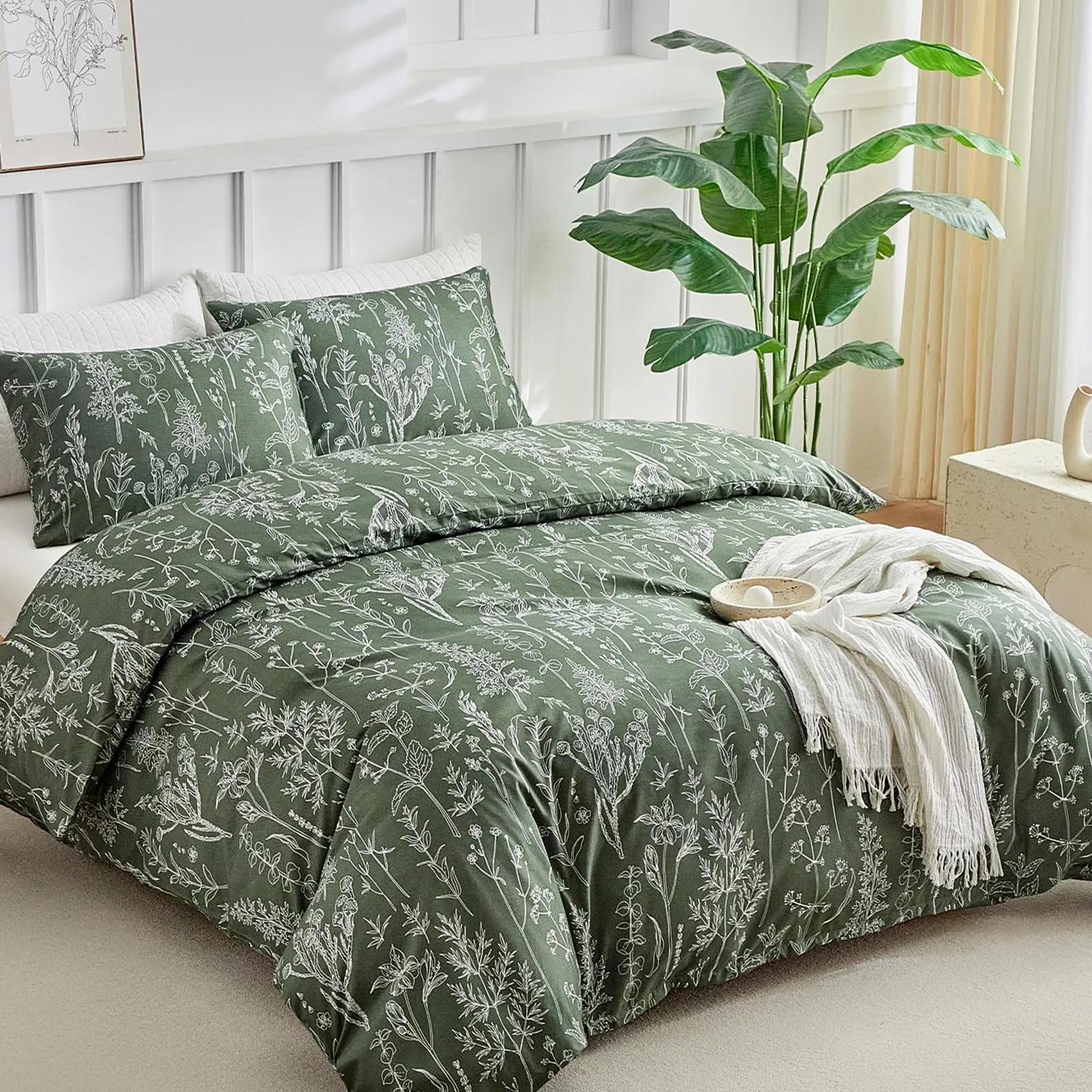 Tokokimo Set Copripiumino Matrimoniale 260x240 cm in Microfibra, 1 Copripiumino e 2 Federe 50x80 cm, Verde Scuro - immagine 2