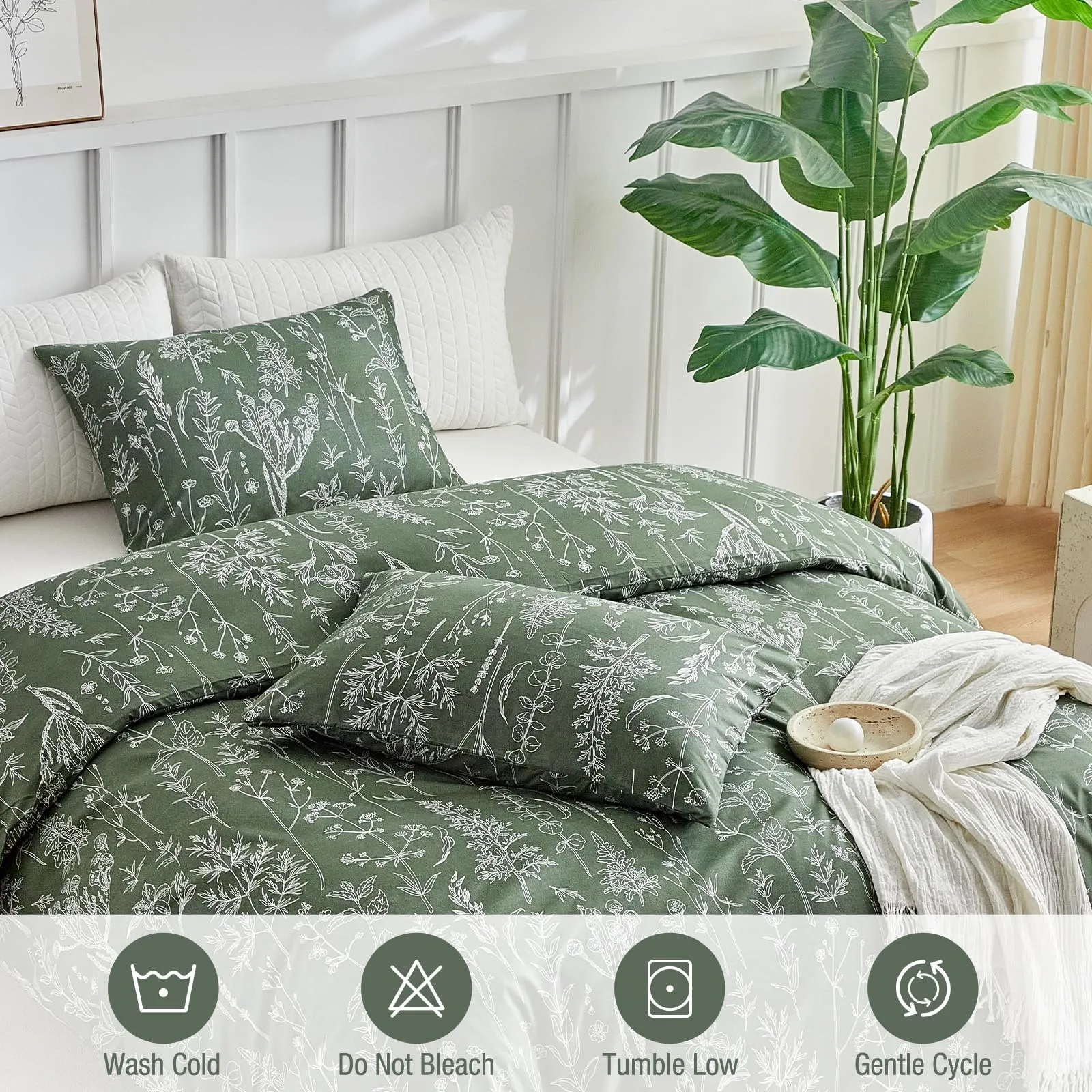 Tokokimo Set Copripiumino Matrimoniale 260x240 cm in Microfibra, 1 Copripiumino e 2 Federe 50x80 cm, Verde Scuro - immagine 5