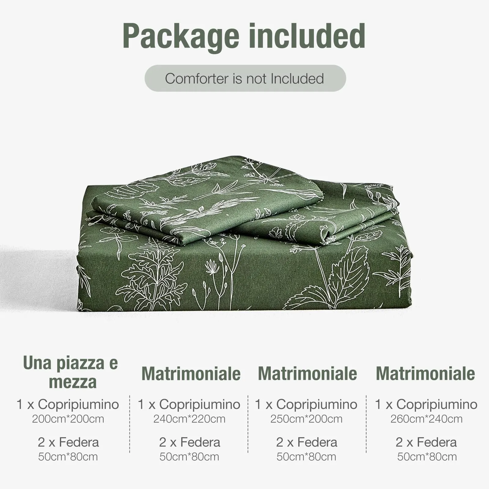 Tokokimo Set Copripiumino Matrimoniale 260x240 cm in Microfibra, 1 Copripiumino e 2 Federe 50x80 cm, Verde Scuro - immagine 7