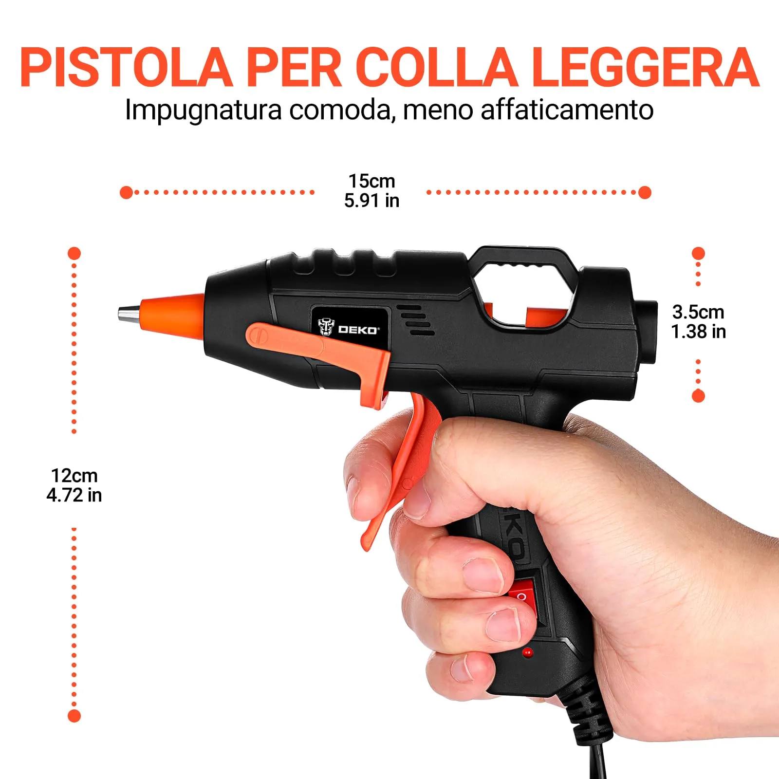 DEKOPRO Pistola Colla a Caldo 20W con 30 Bastoncini di Colla, Nero-Arancione - immagine 2