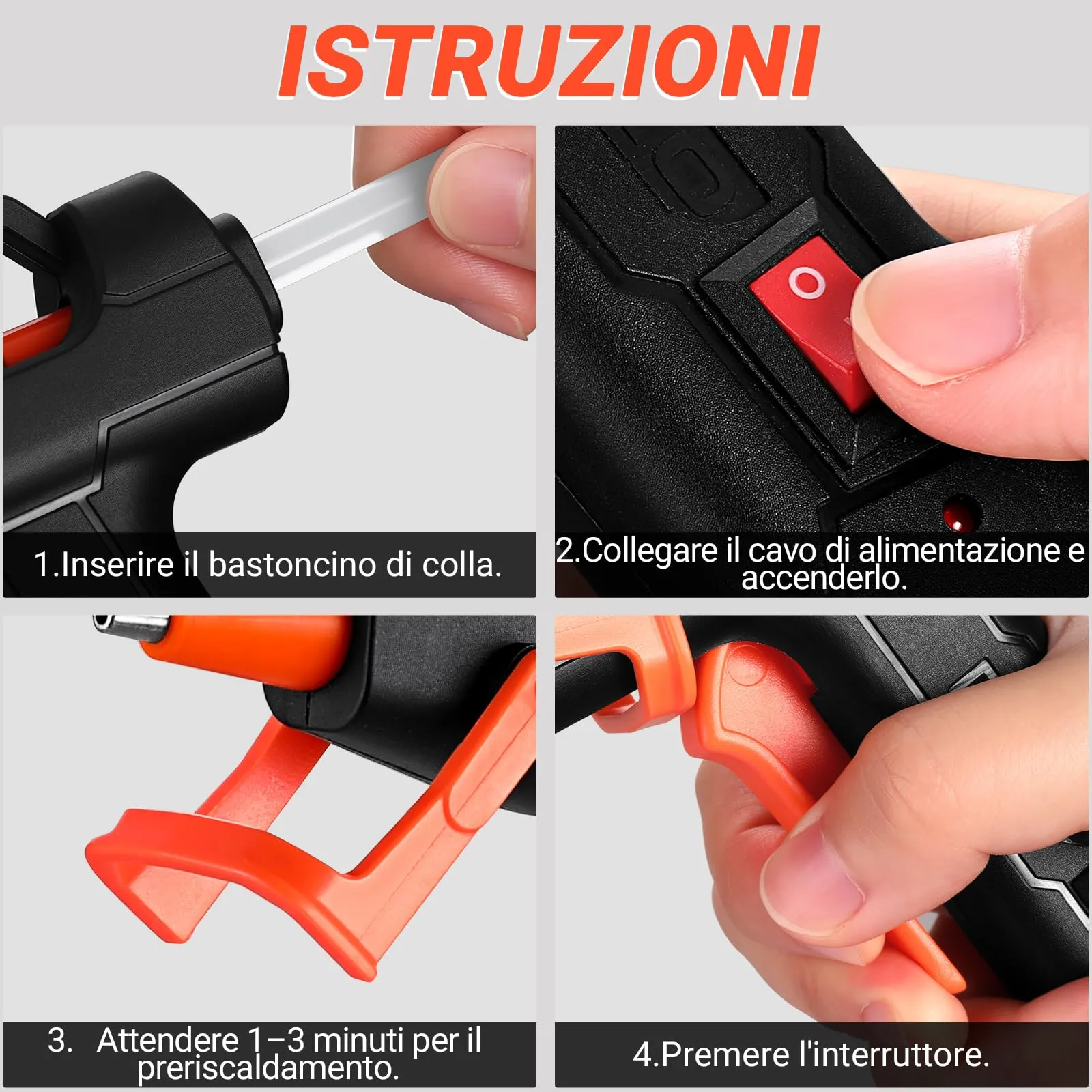 DEKOPRO Pistola Colla a Caldo 20W con 30 Bastoncini di Colla, Nero-Arancione - immagine 6