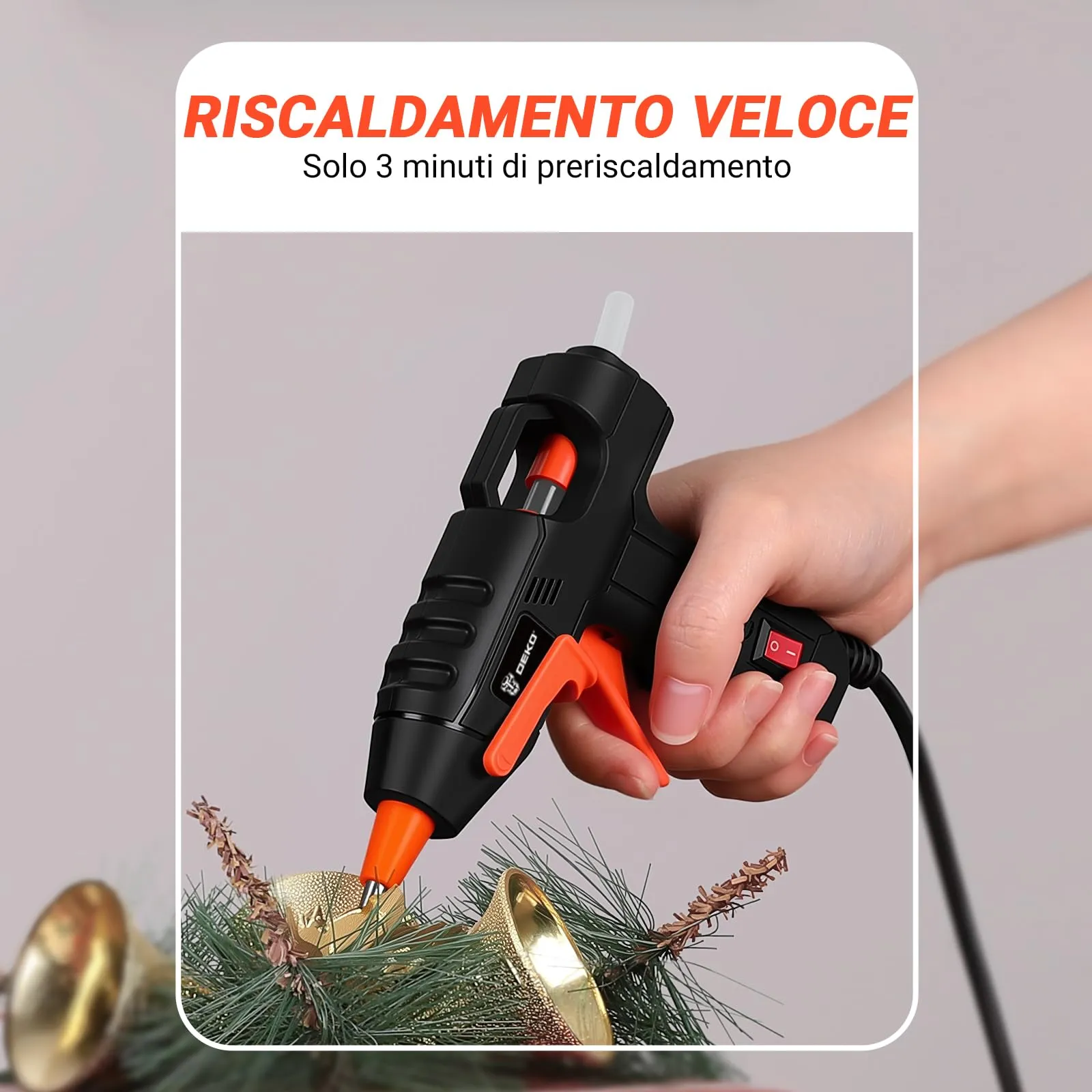 DEKOPRO Pistola Colla a Caldo 20W con 30 Bastoncini di Colla, Nero-Arancione - immagine 8