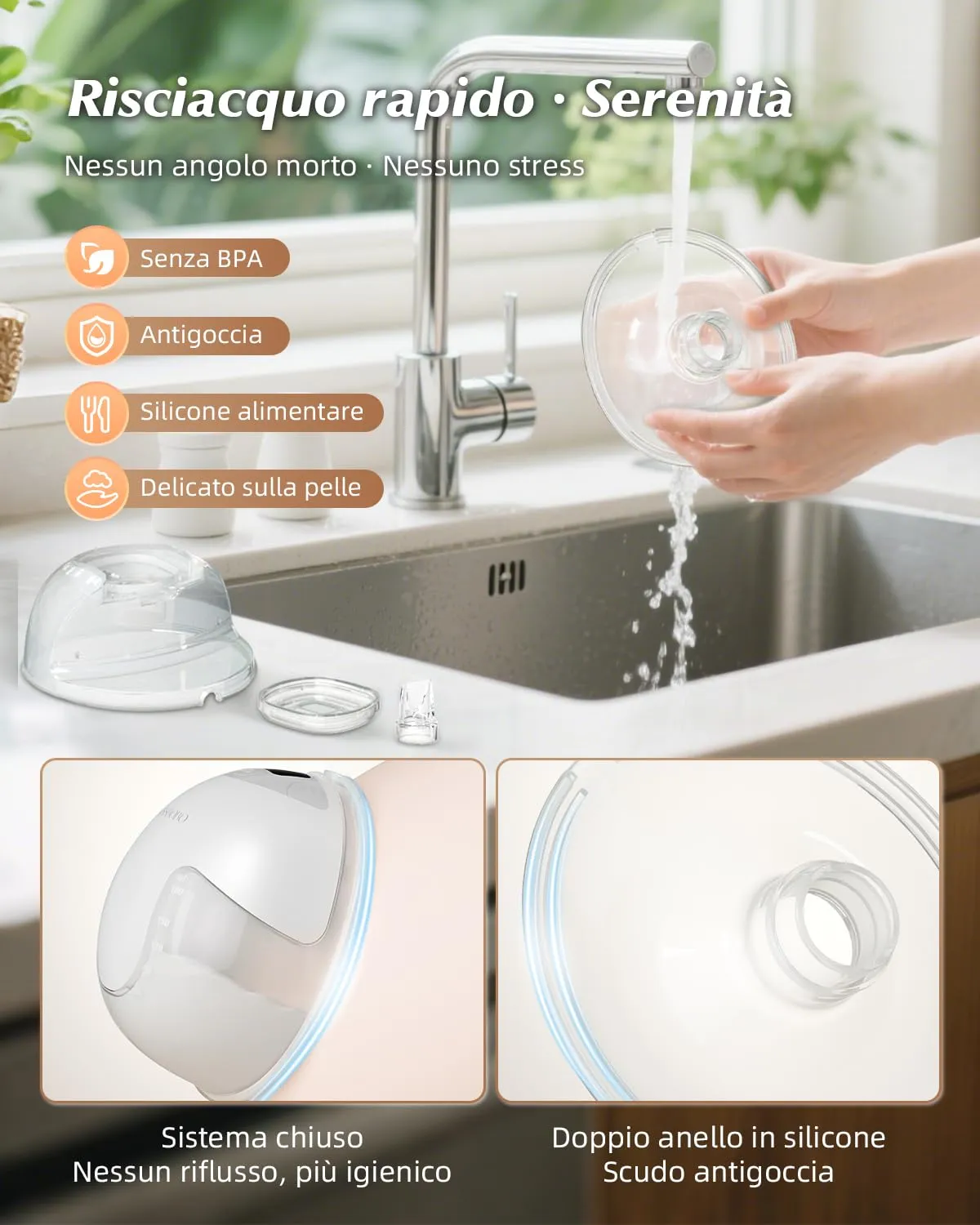 KISSBOBO K5 Tiralatte Elettrico Doppio, 19 Livelli, 4 Modalità, 280 mmHg, Mani Libere, Bianco (2 pezzi) - immagine 7