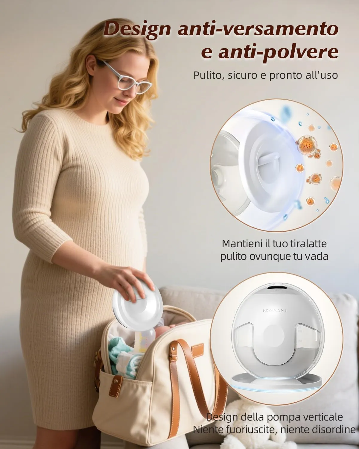 KISSBOBO K5 Tiralatte Elettrico Doppio, 19 Livelli, 4 Modalità, 280 mmHg, Mani Libere, Bianco (2 pezzi) - immagine 8