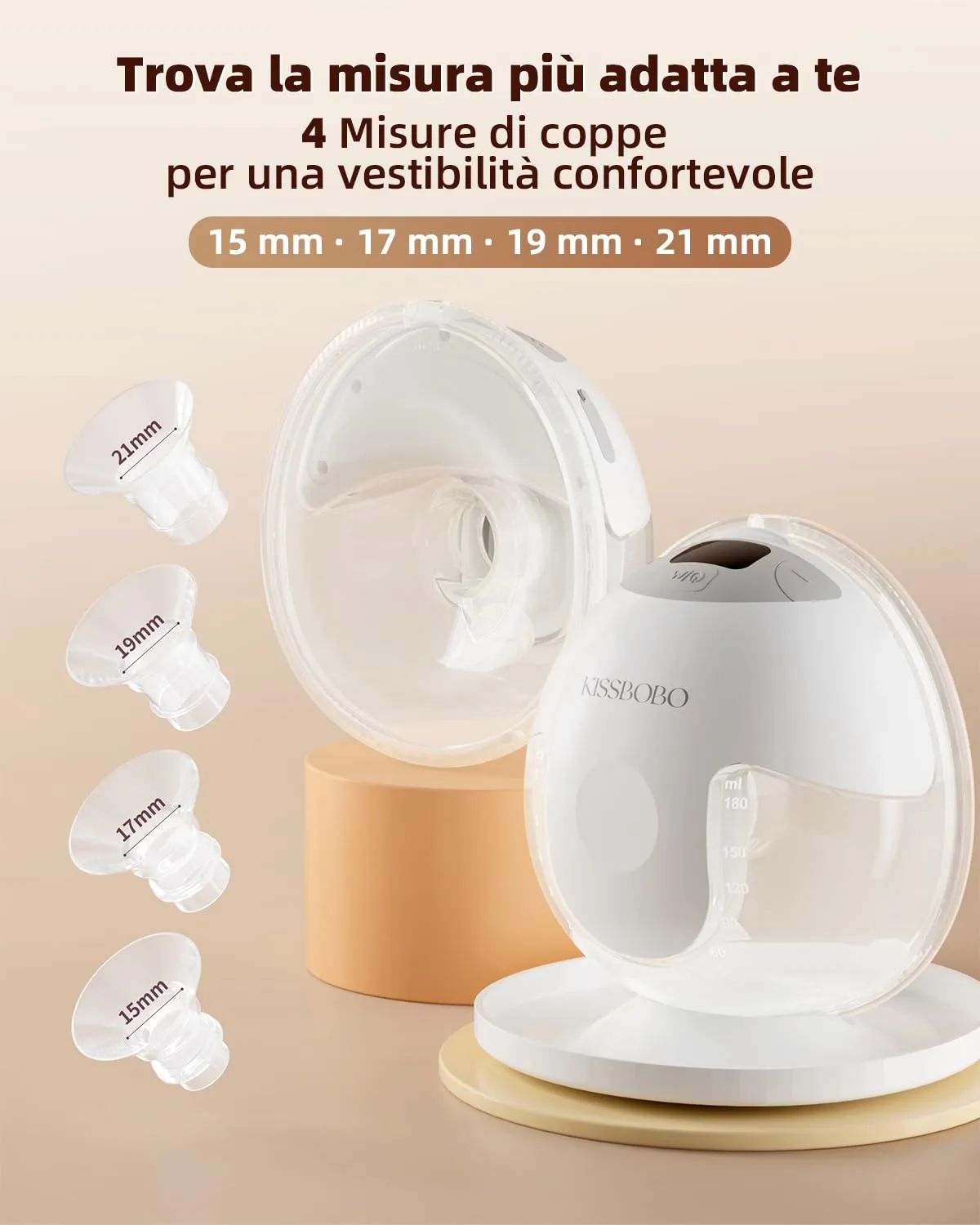 KISSBOBO K5 Tiralatte Elettrico Doppio, 19 Livelli, 4 Modalità, 280 mmHg, Mani Libere, Bianco (2 pezzi) - immagine 9